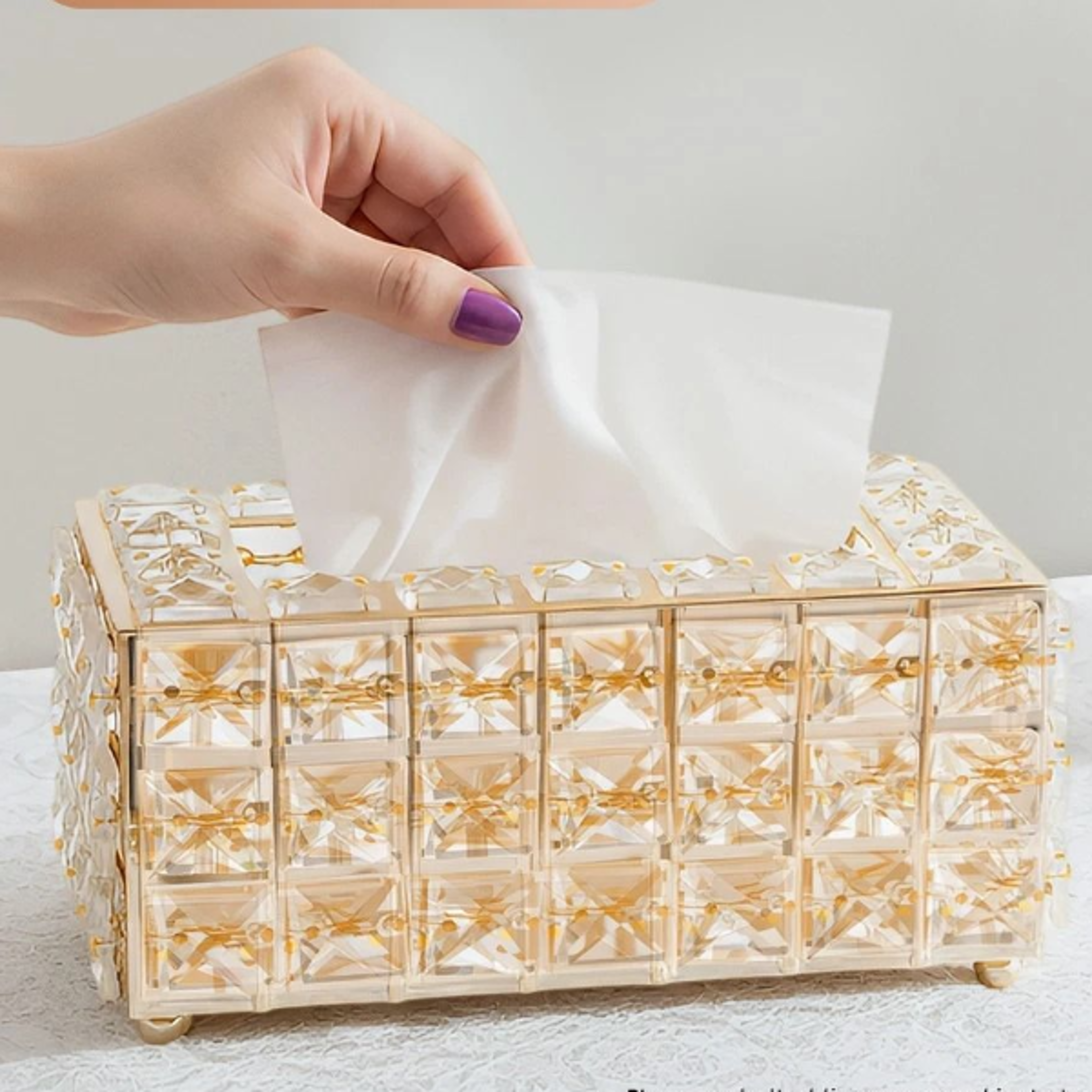 premium crystal tissue box cover & napkin dispenser organizer with paper storage
