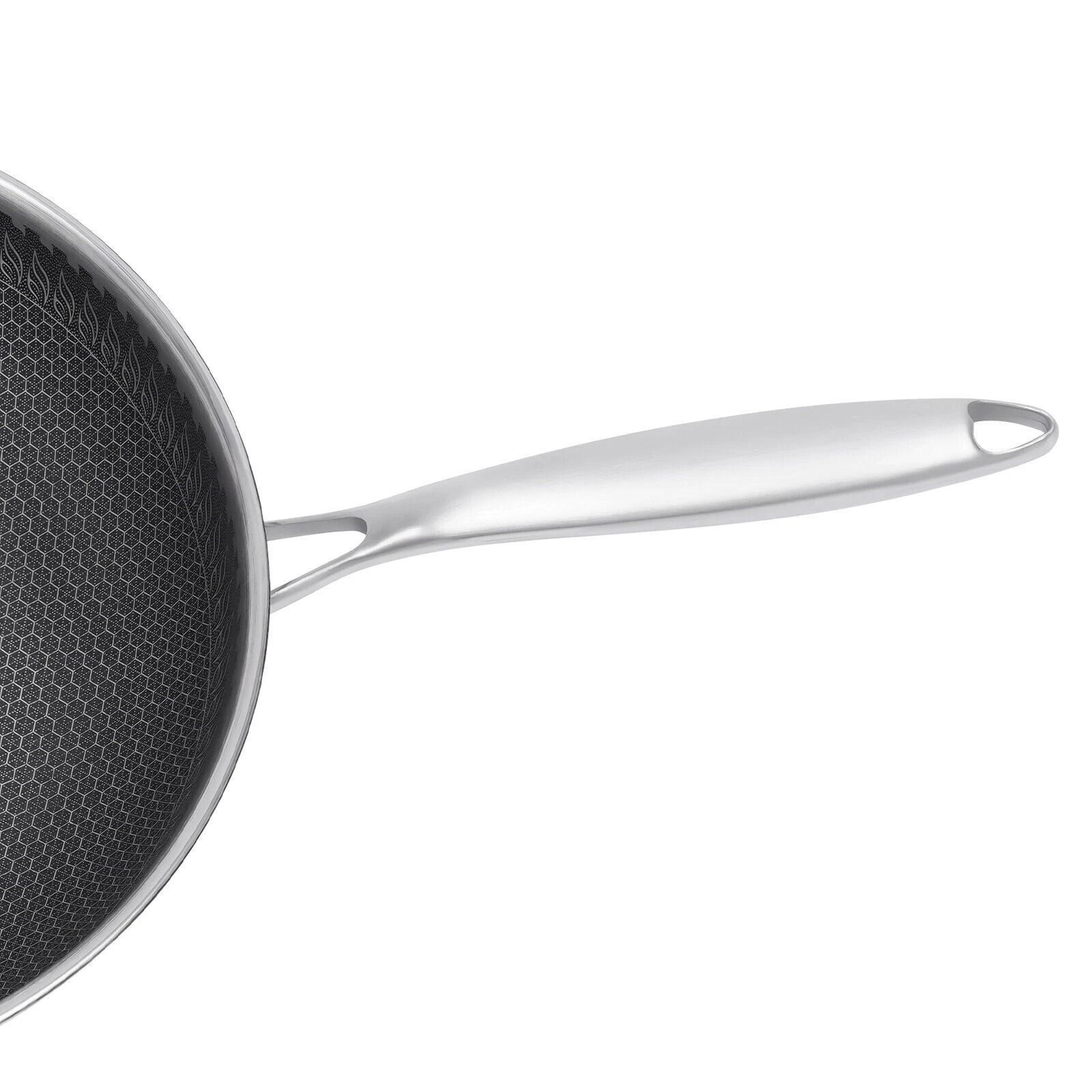Premium Non Stick Stainless Steel Wok Pan With Lid Double Sided Honeycomb Cookware For Even Heat  E 14