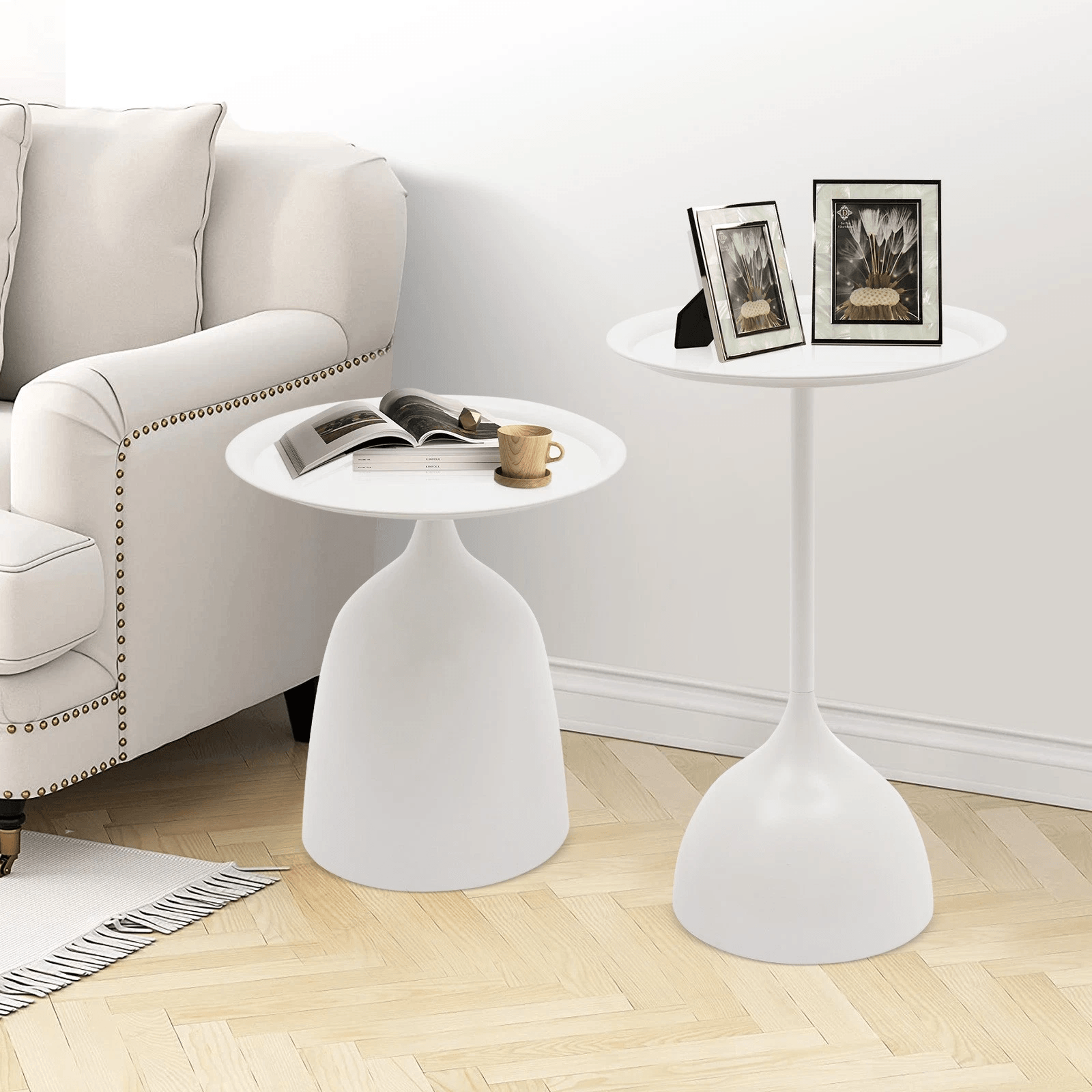 Round Side Table Set Modern White Iron End Tables For Living Room Bedroom 11