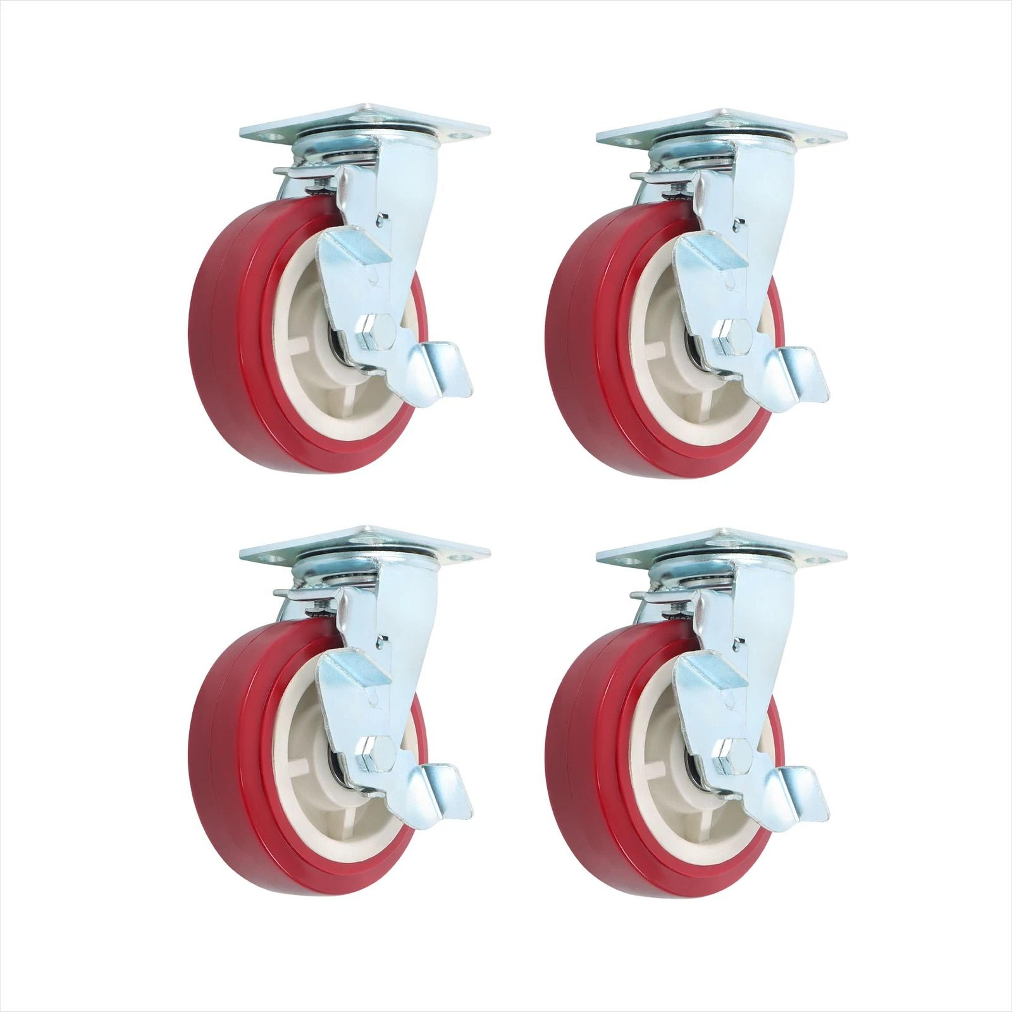 Heavy Duty Industrial Side Brakes With Red Casters 1