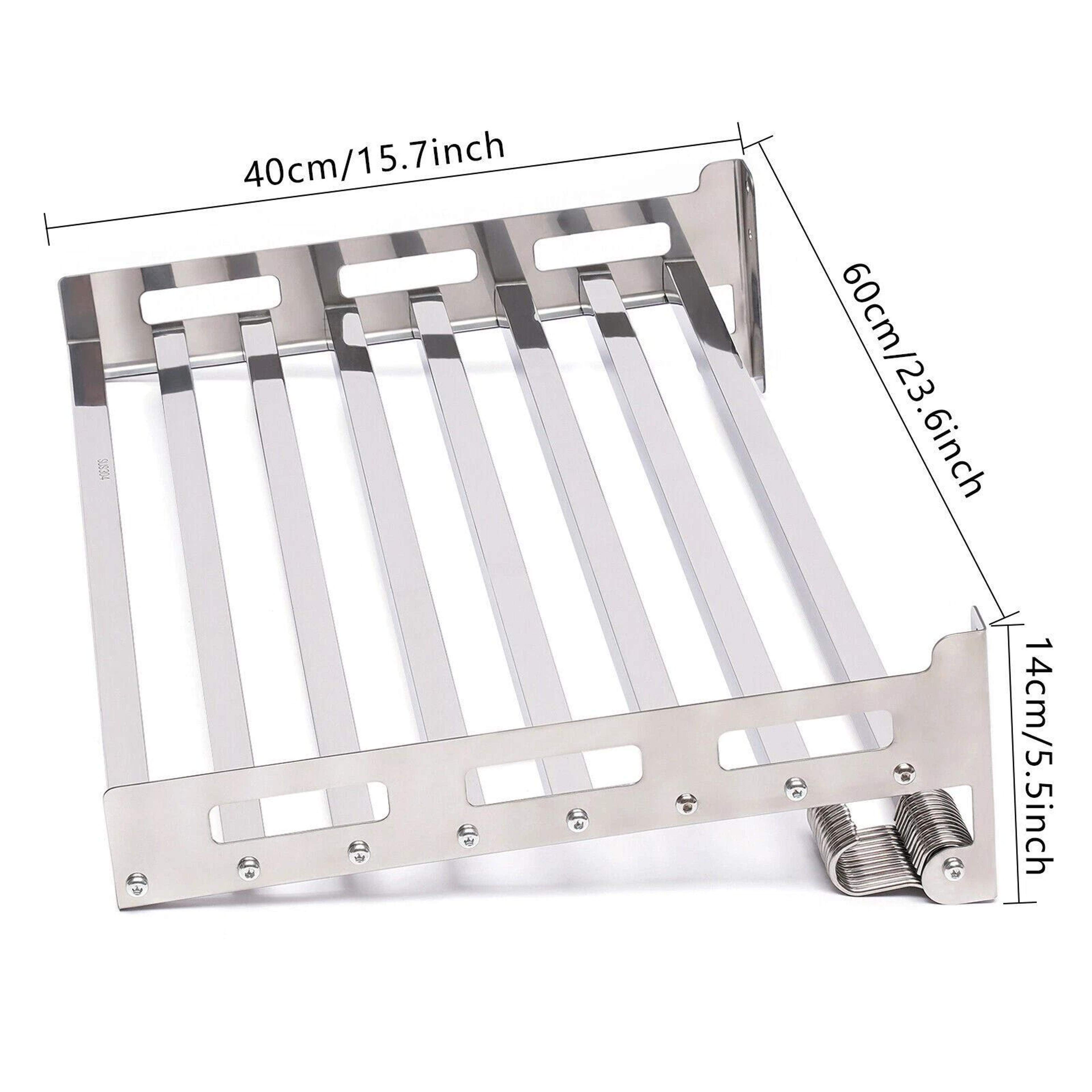 Wall Mount Microwave Shelf Stainless Steel Kitchen Storage Rack With 12 Hooks 8