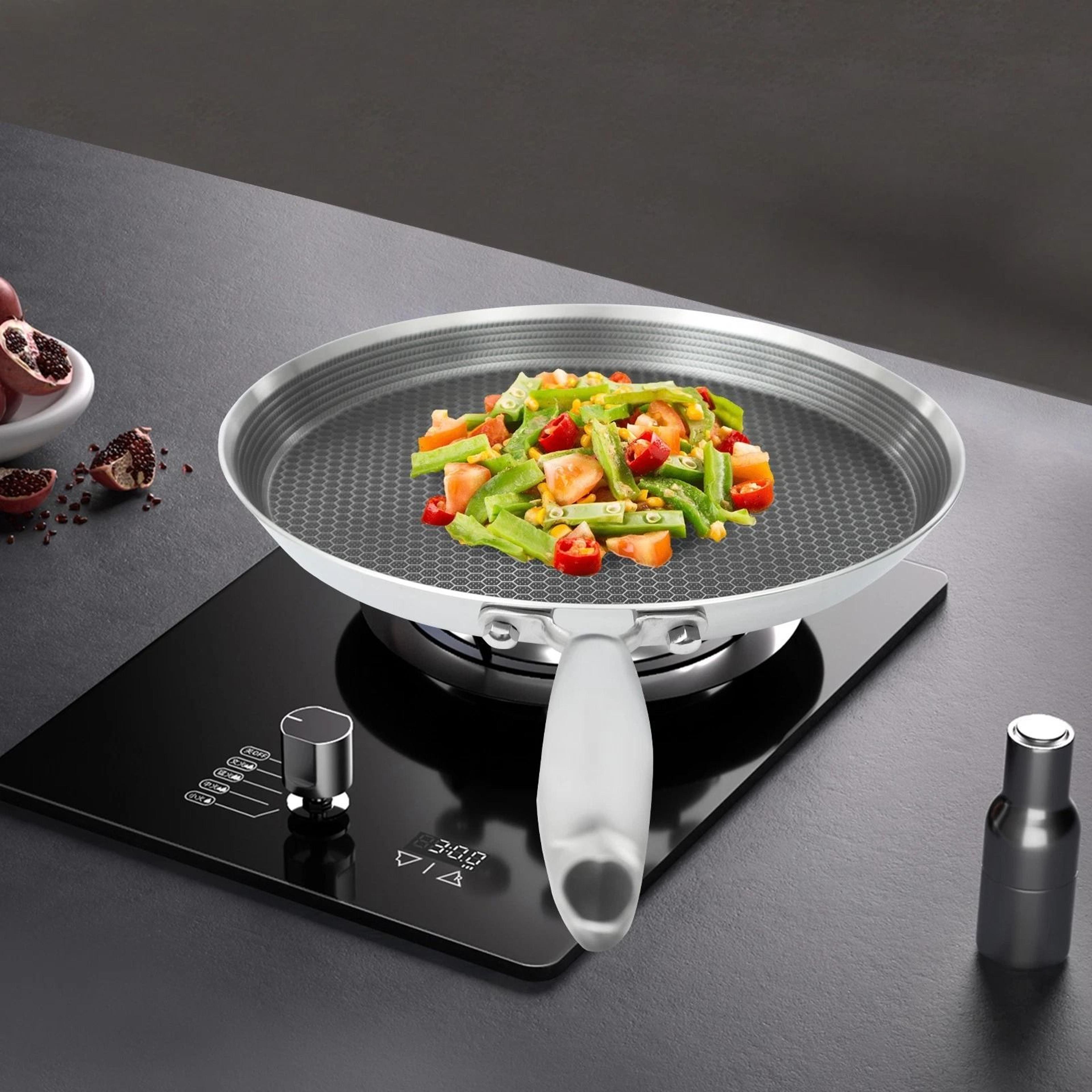 stainless steel flat crepe pan nonstick pancake pan with ergonomic handle