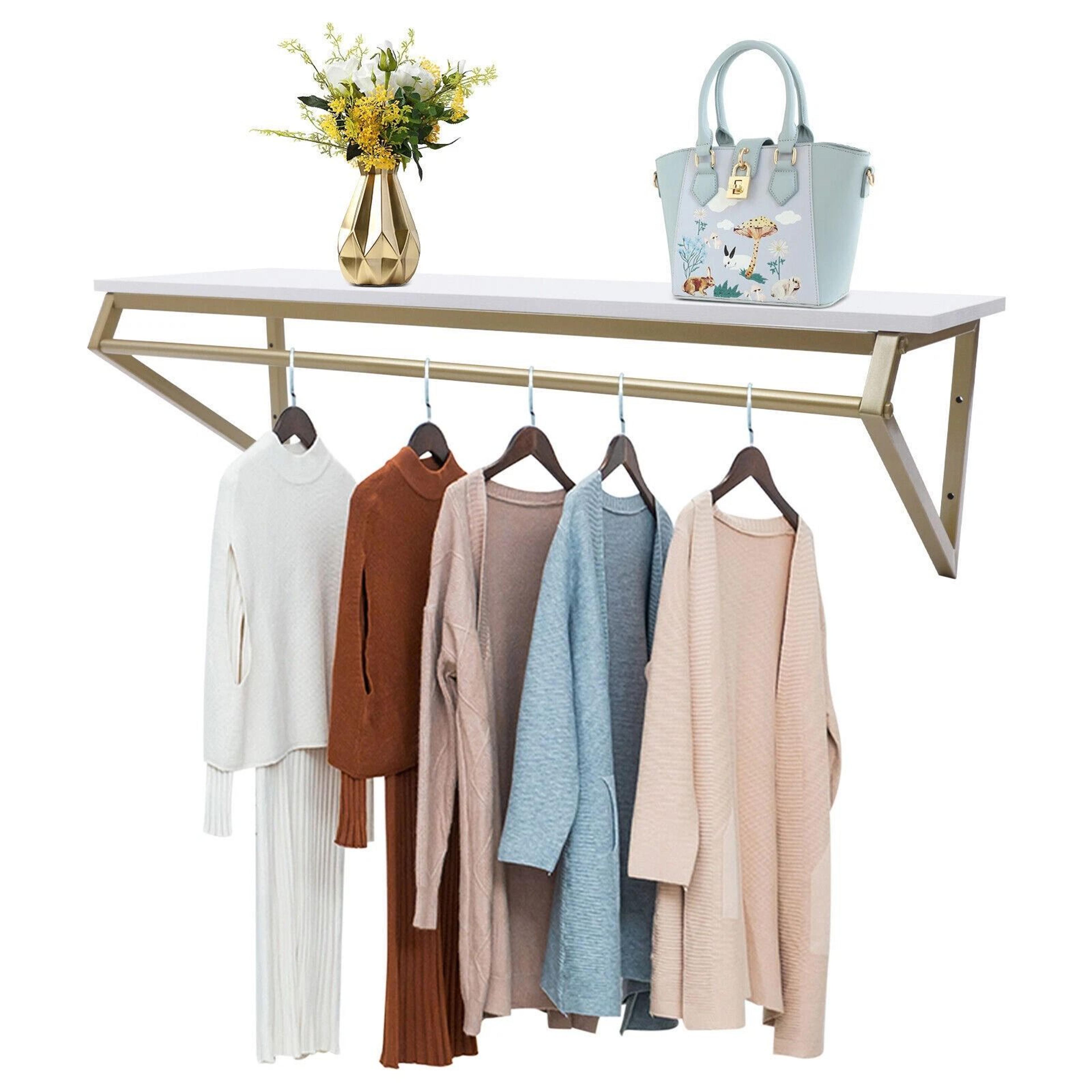 premium gold wall mounted clothes rack & garment display shelf space saving metal closet organizer