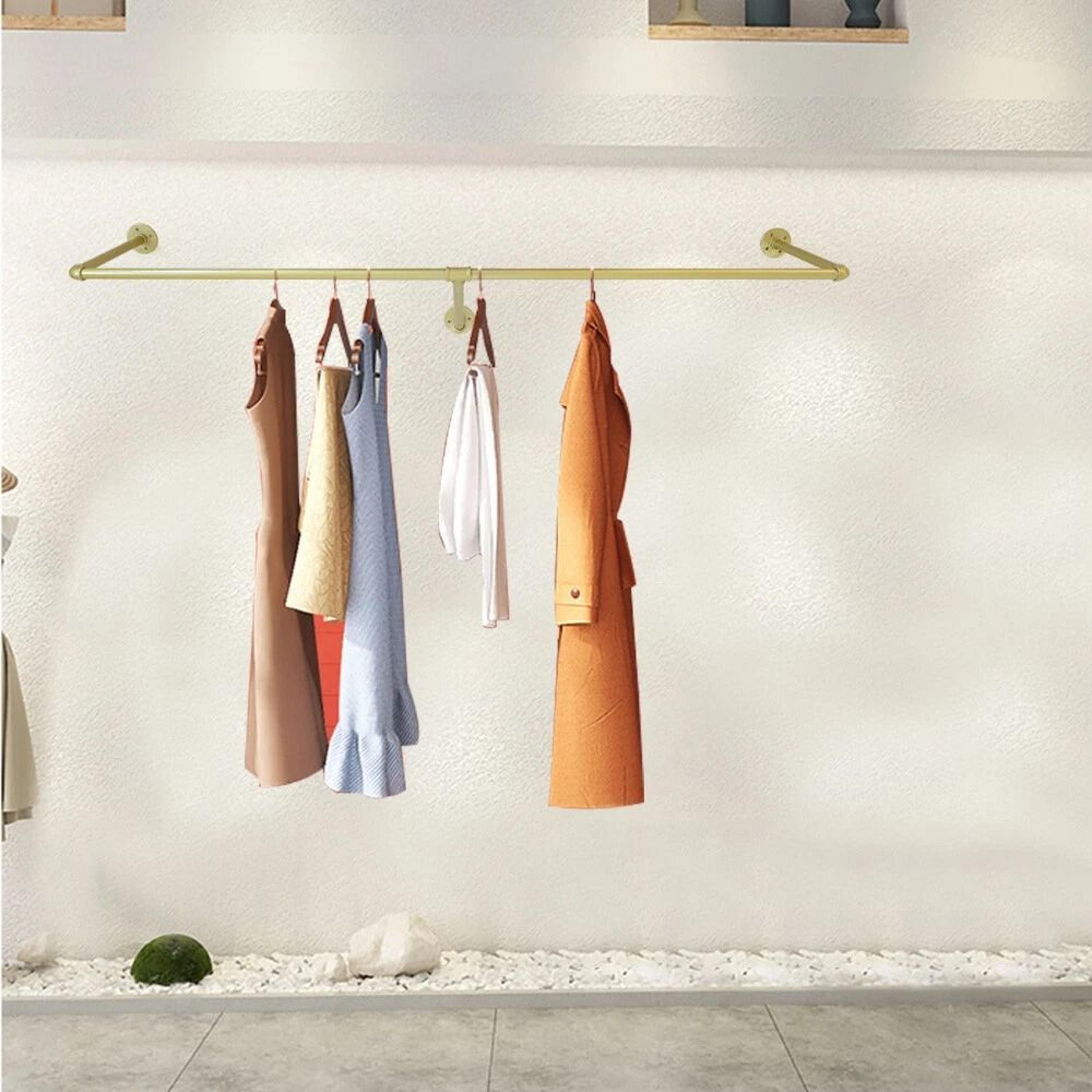 premium gold industrial pipe wall mounted clothes rack stylish metal clothes pole shelf