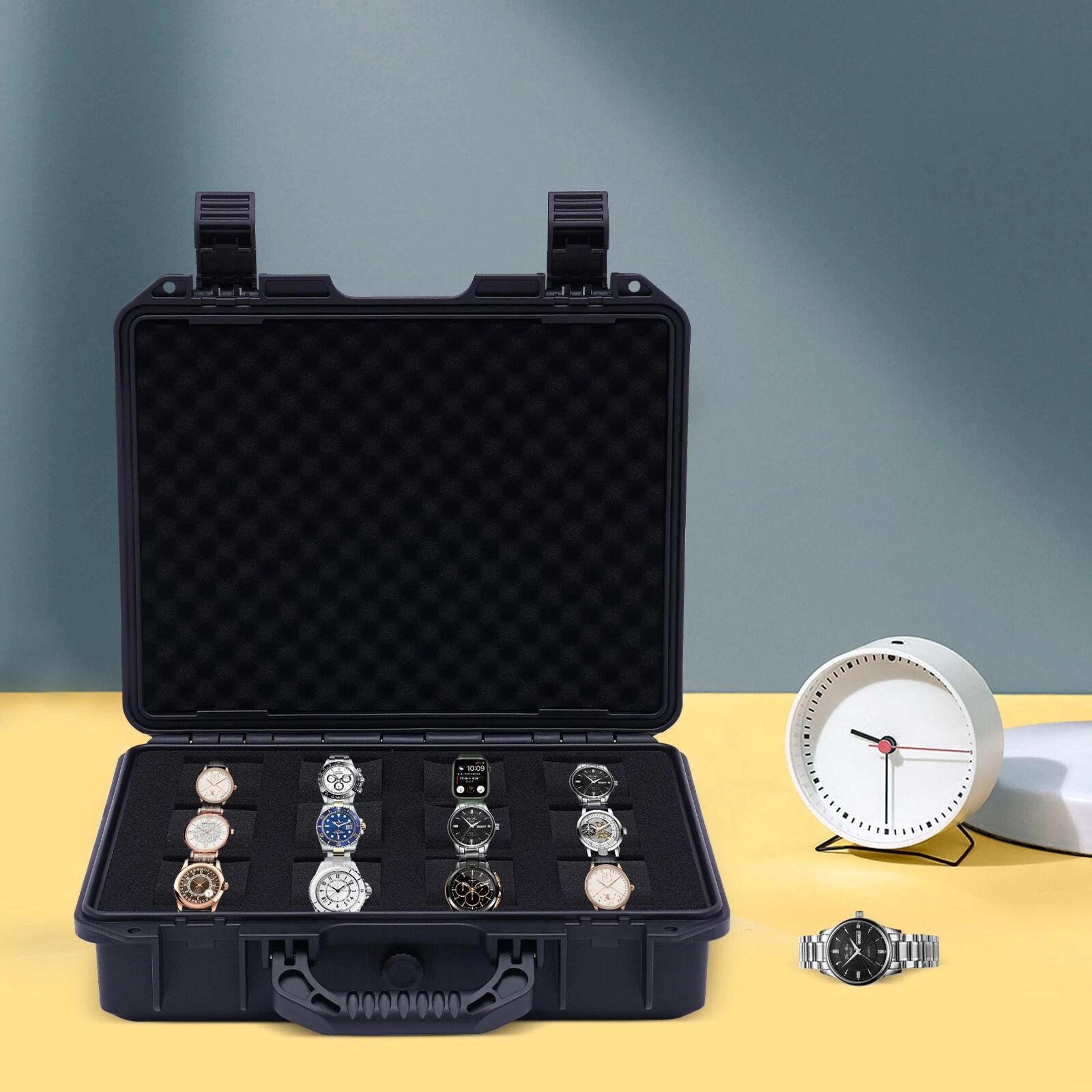 premium 12 slot watch storage box & watch travel case display organizer