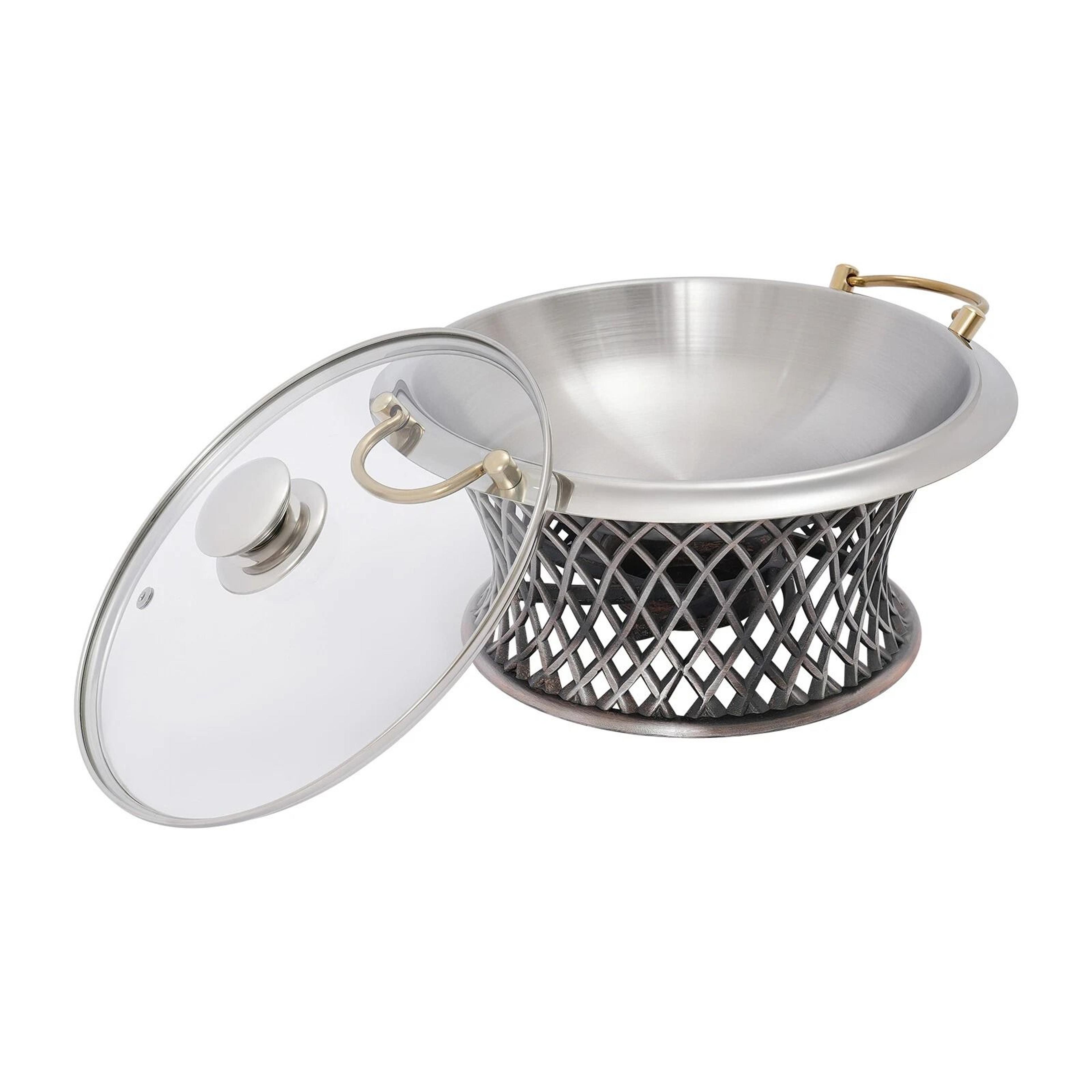 Elegant Round Chafing Dish Buffet Server Stainless Steel Food Warmer With Glass Lid  Fuel Holder 7