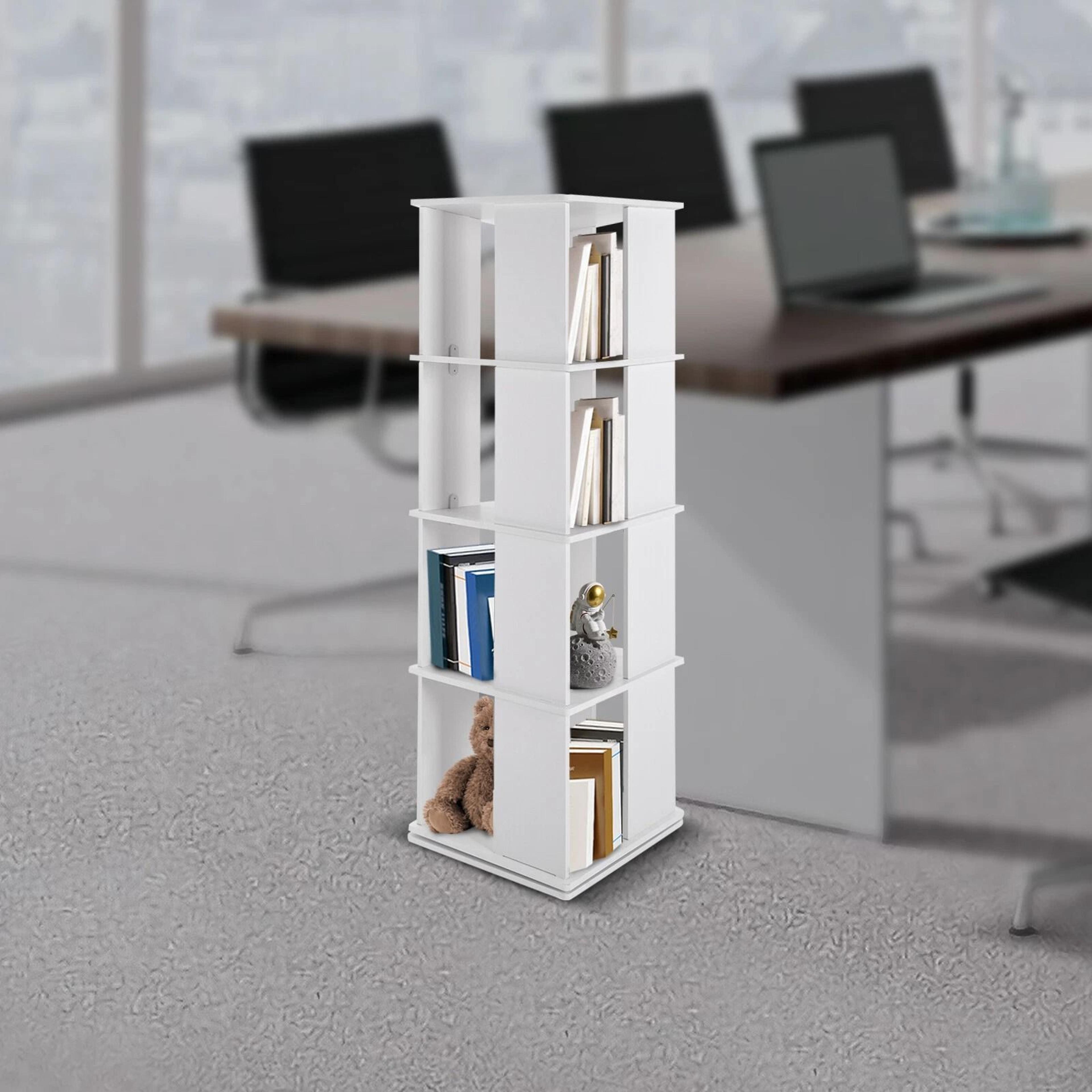 modern 360° rotating bookshelf white freestanding display shelf & bookcase storage rack
