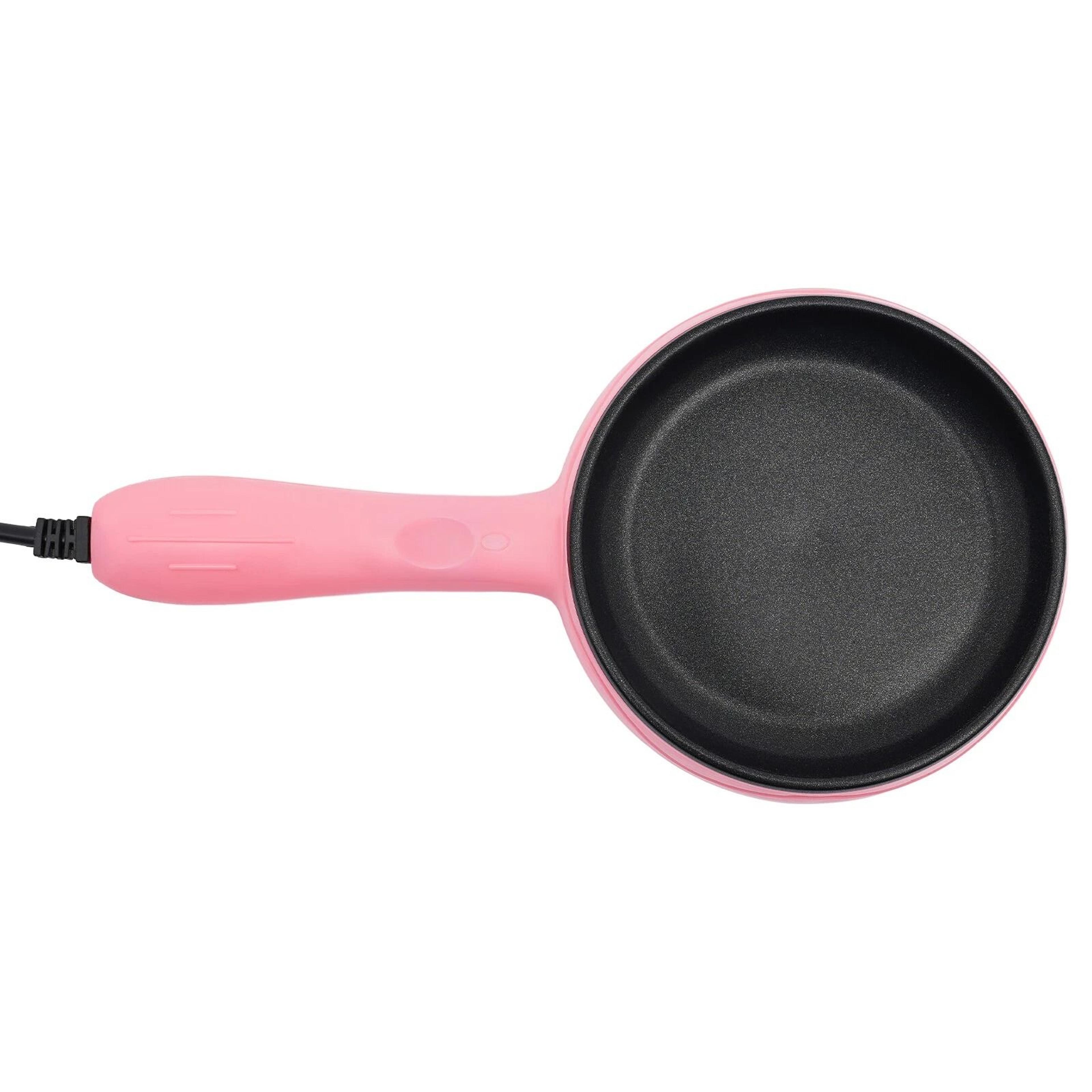 Premium Pink Compact Electric Skillet Non Stick Mini Frying Pan With Wooden Spatula 10