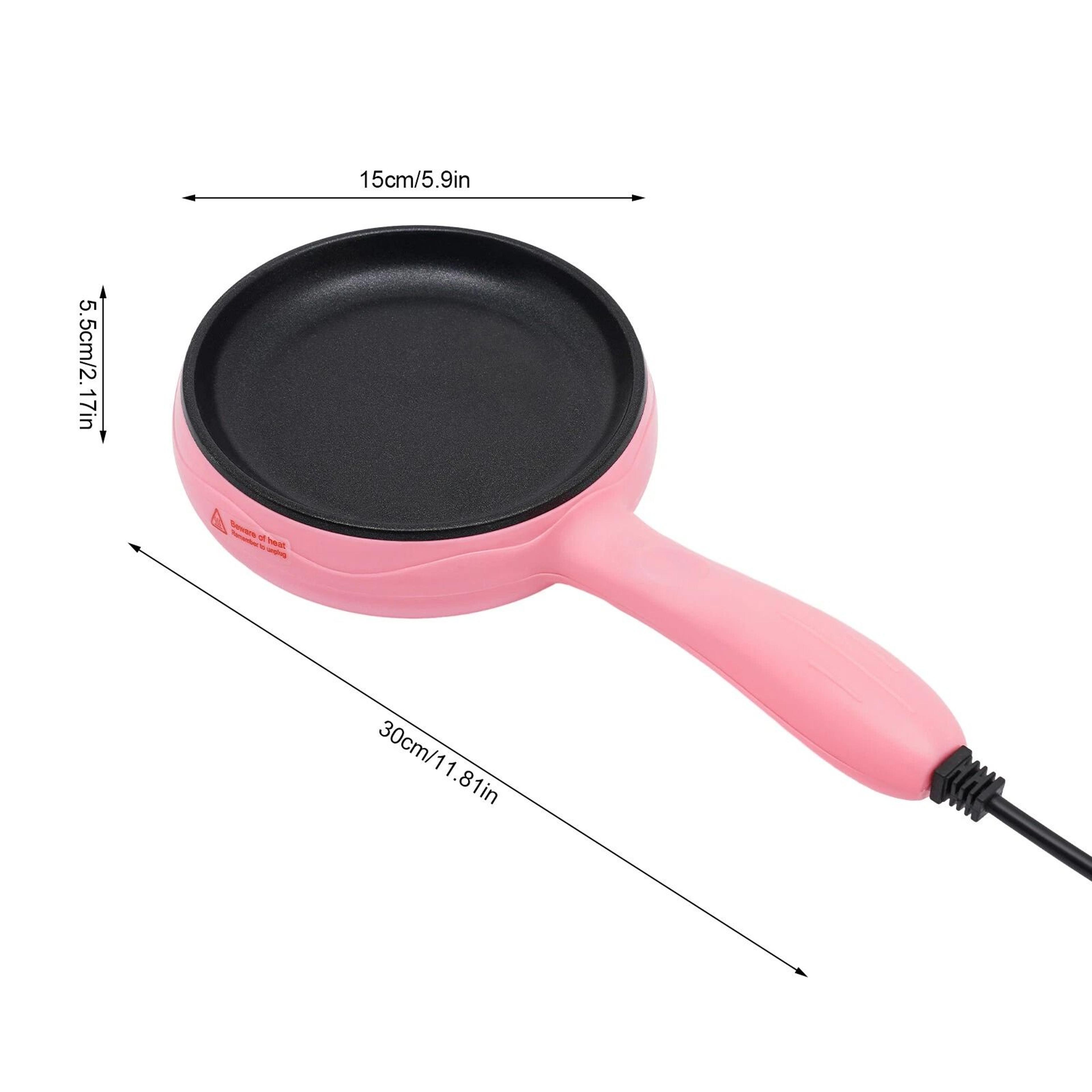 Premium Pink Compact Electric Skillet Non Stick Mini Frying Pan With Wooden Spatula 14