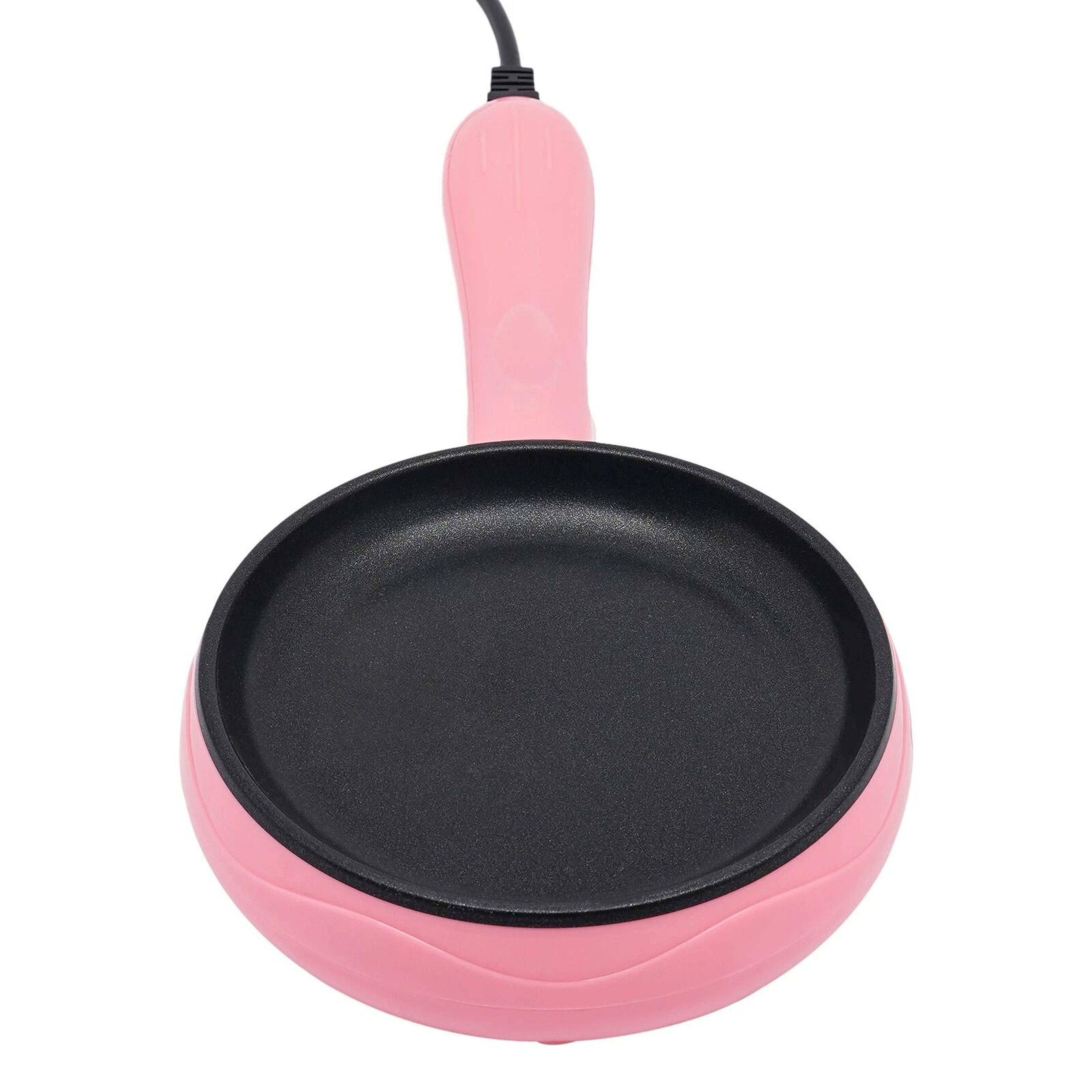Premium Pink Compact Electric Skillet Non Stick Mini Frying Pan With Wooden Spatula 5