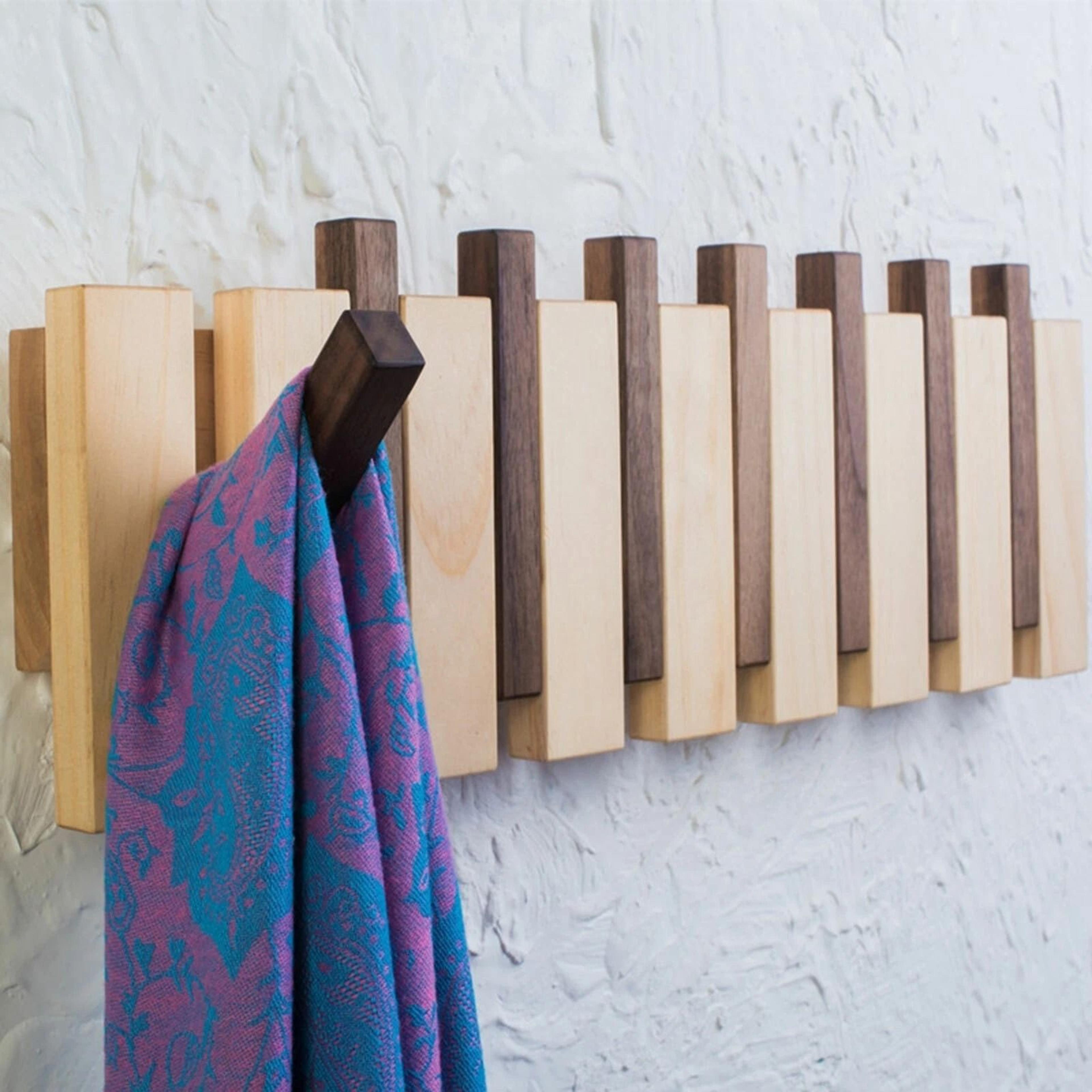 premium solid wood wall mount coat rack with flip down hooks space saving entryway organizer