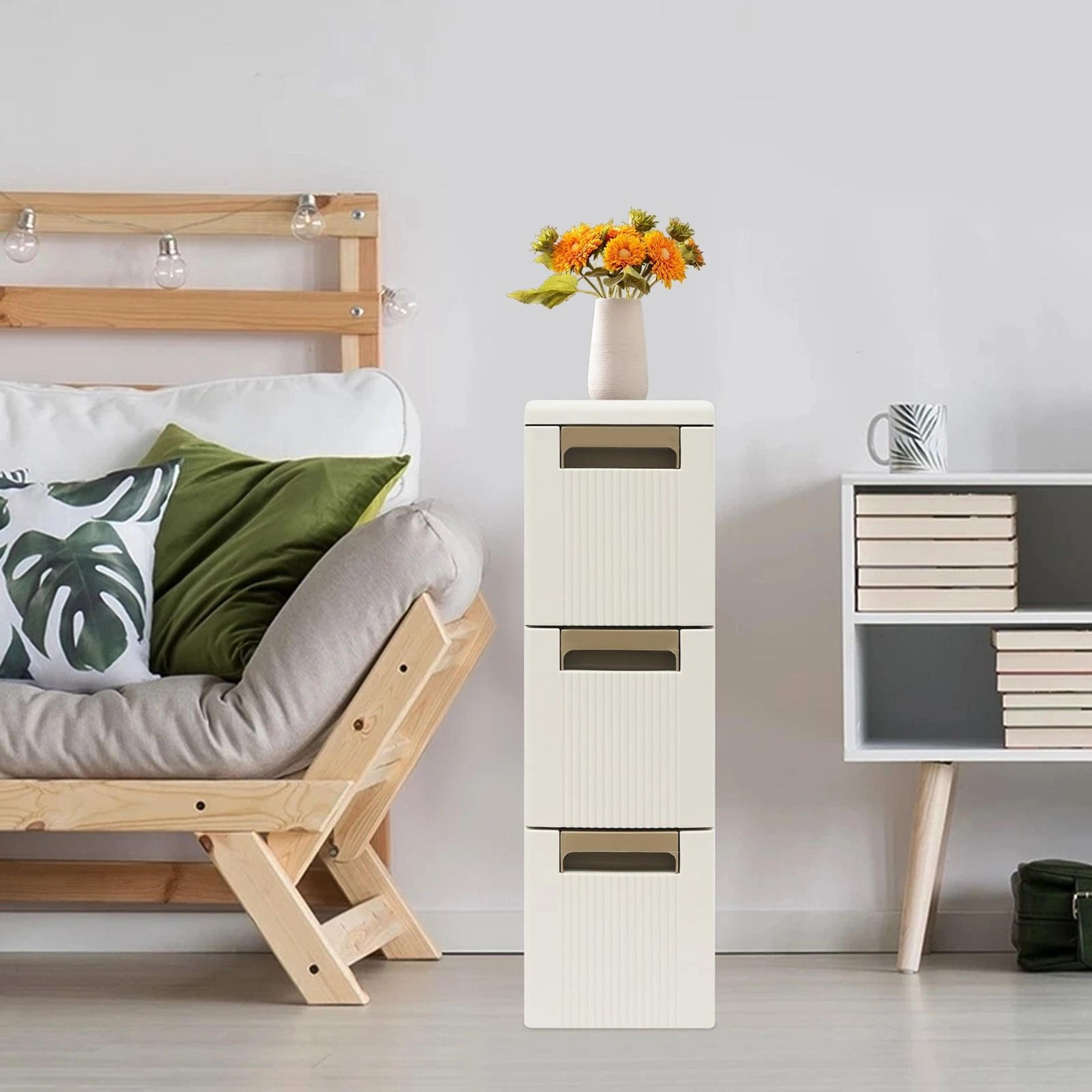 premium narrow storage cabinet with 3 drawers space saving floor organizer for home & office