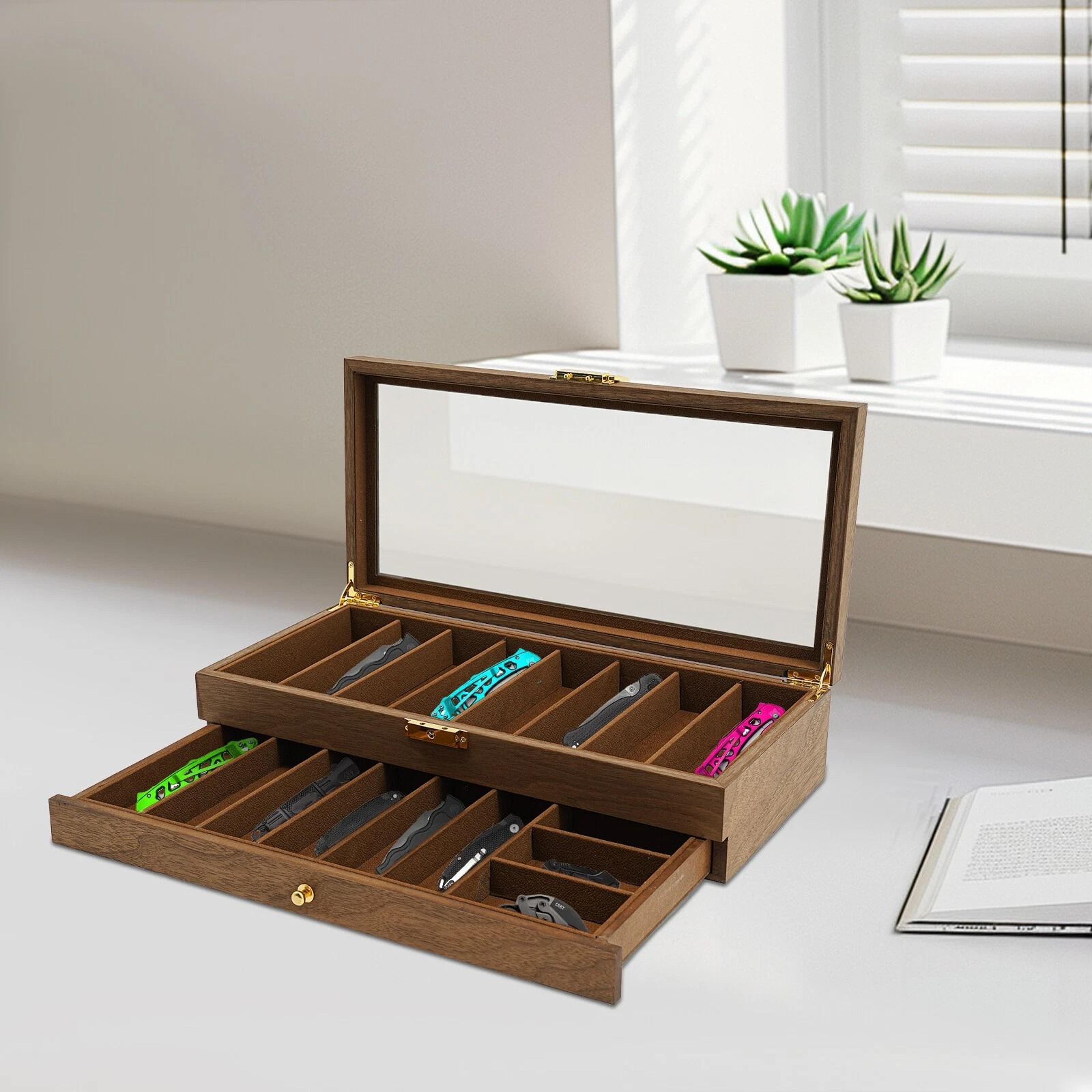 2 Tier Knife Display Case With Lock Glass Lid Knife Storage Box For Collectors 18