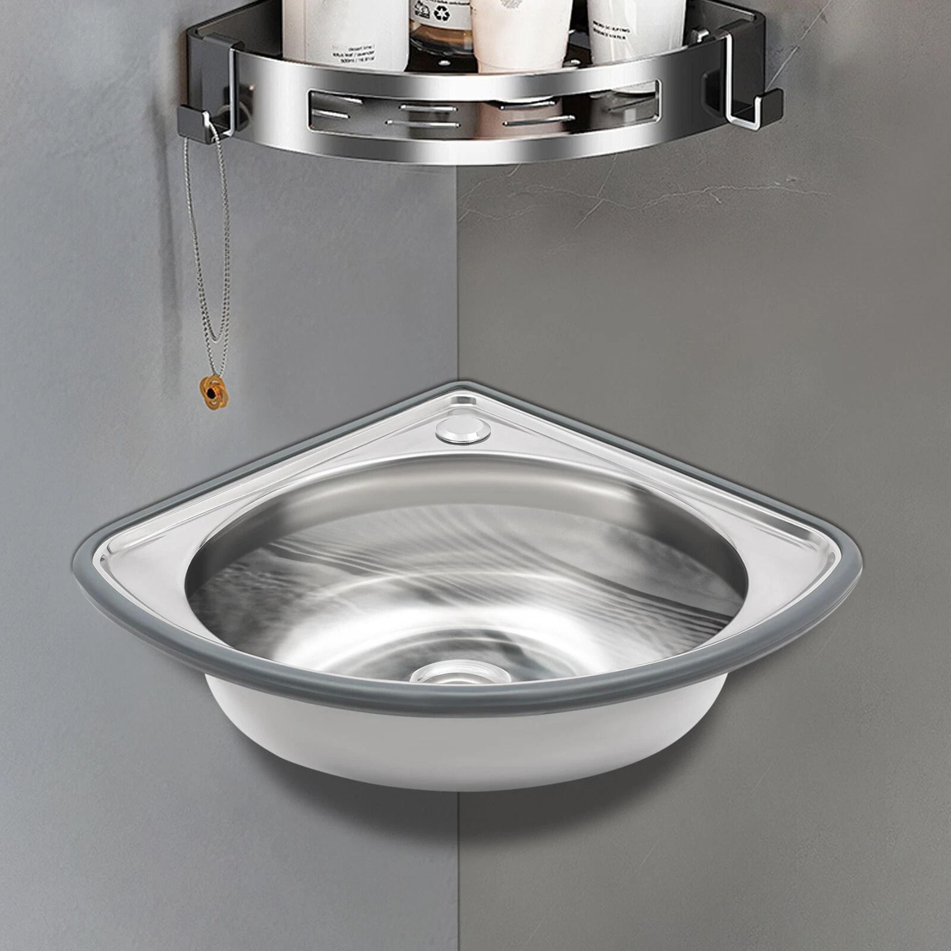 Stainless Steel Wall Mount Corner Bathroom Sink With Overflow For Small Spaces 11