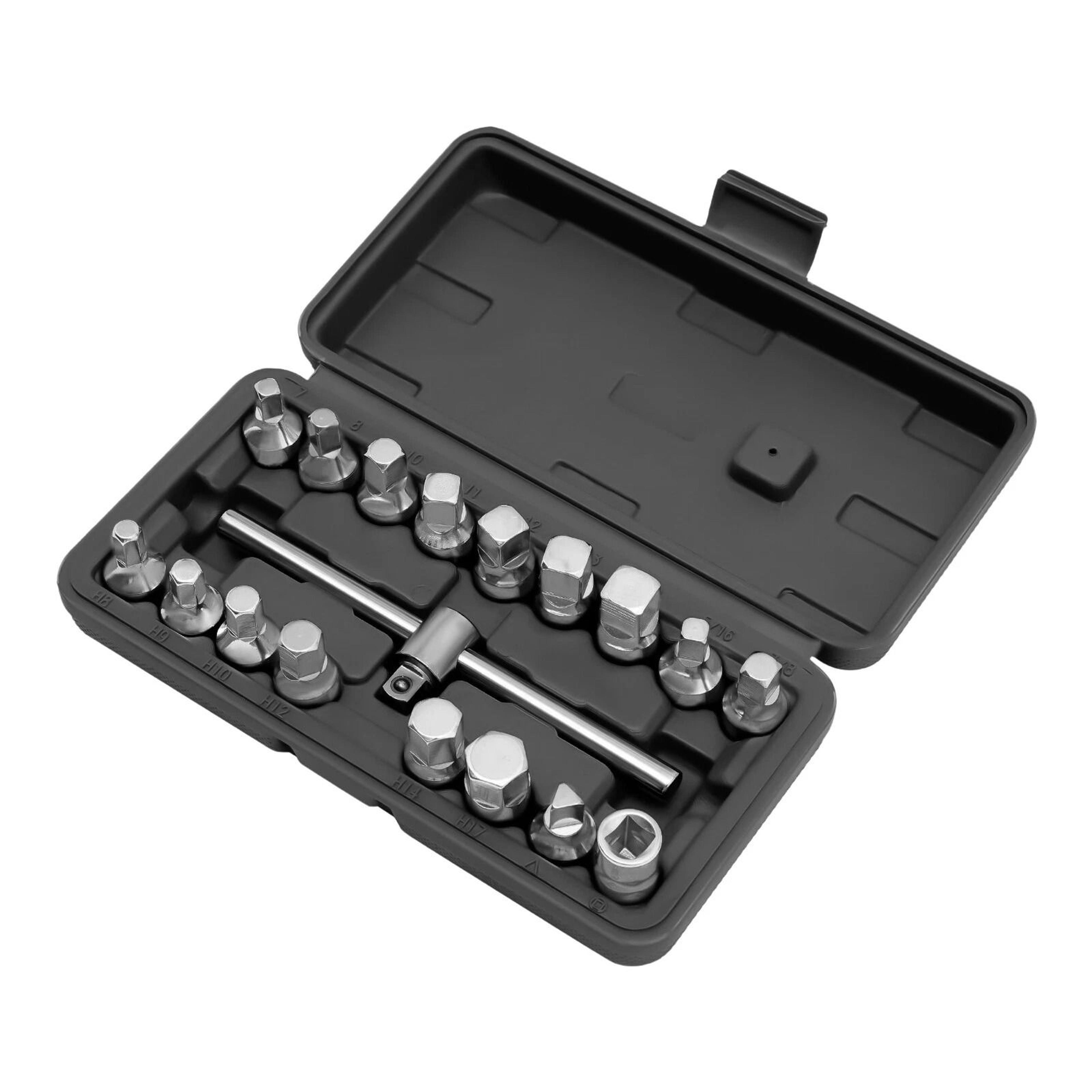 oil drain plug socket set with drive hex square key removal tools
