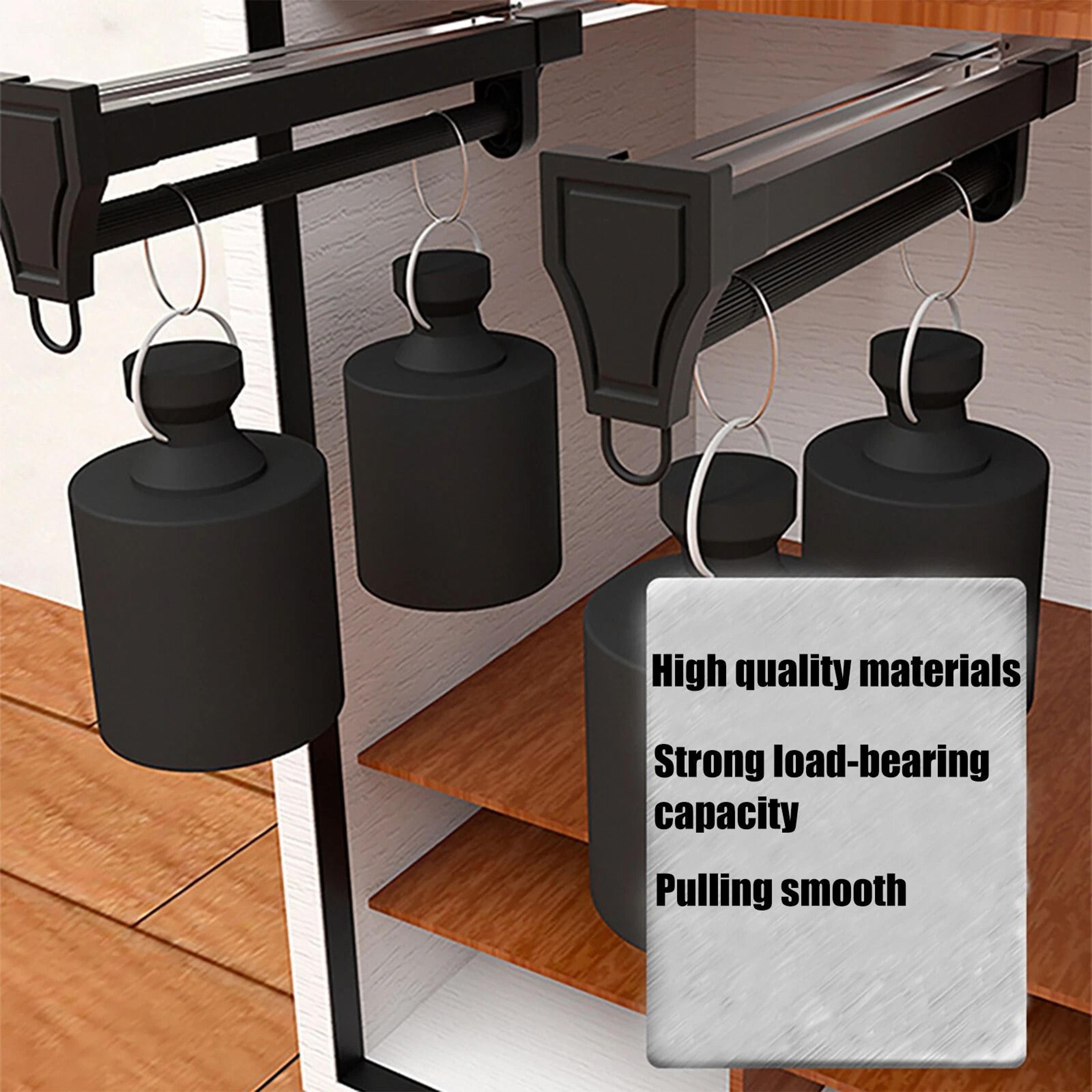 Adjustable Pull Out Closet Rod Black Wardrobe Clothes Hanger Rail 2
