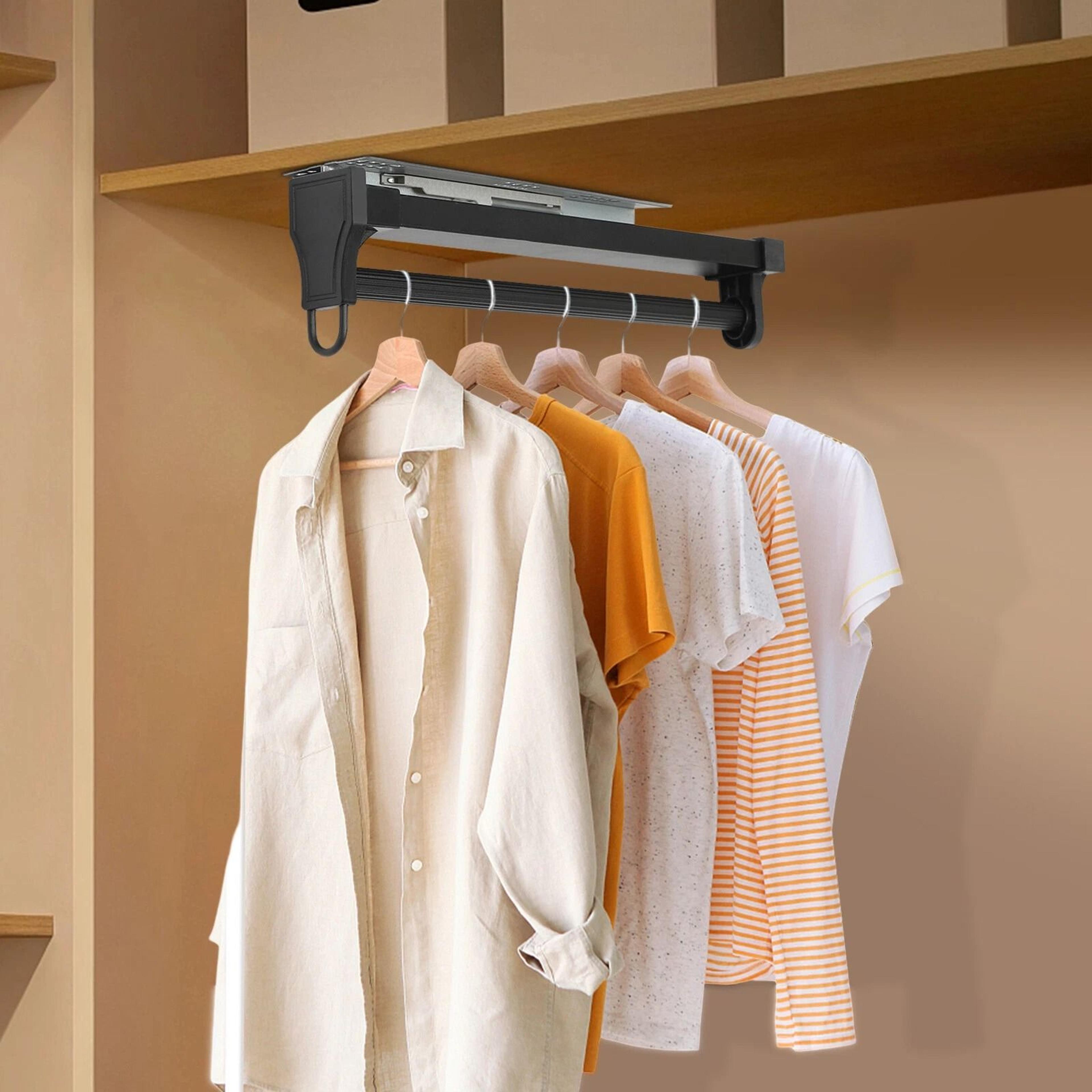 adjustable pull out closet rod black wardrobe clothes hanger rail