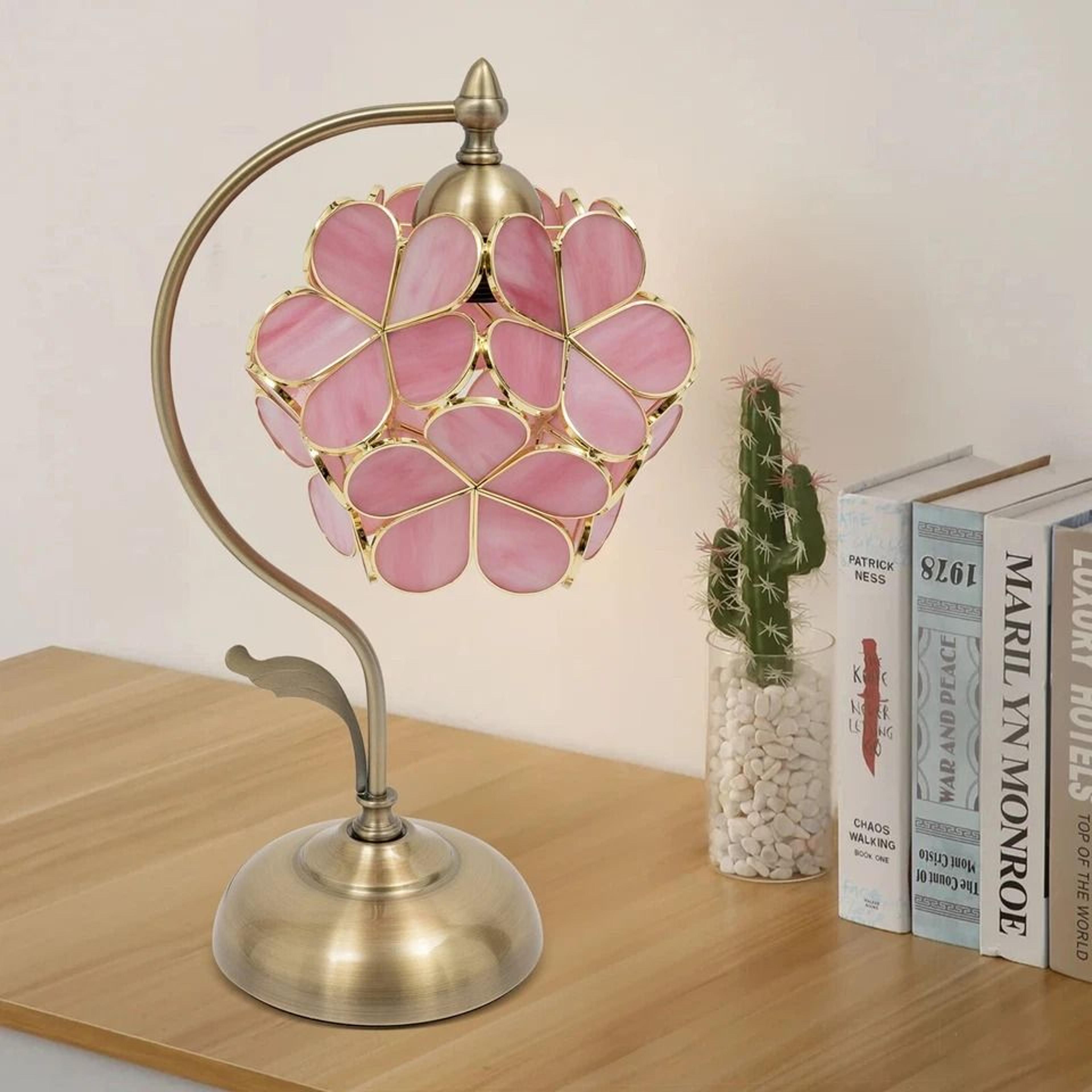 cherry blossom tiffany style pink glass petal desk lamp
