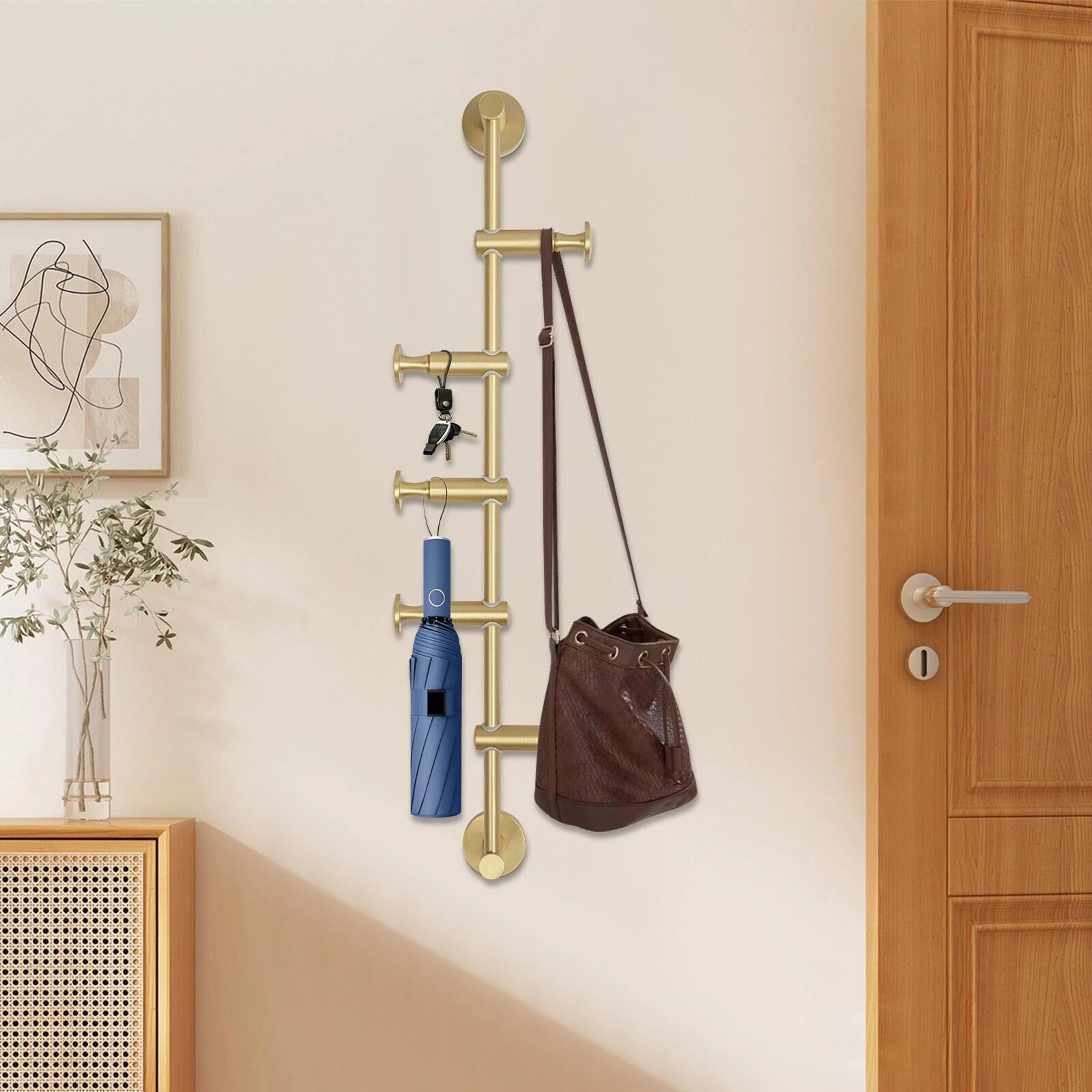 brass wall mounted coat rack with 5 adjustable hooks for coats hats and umbrellas