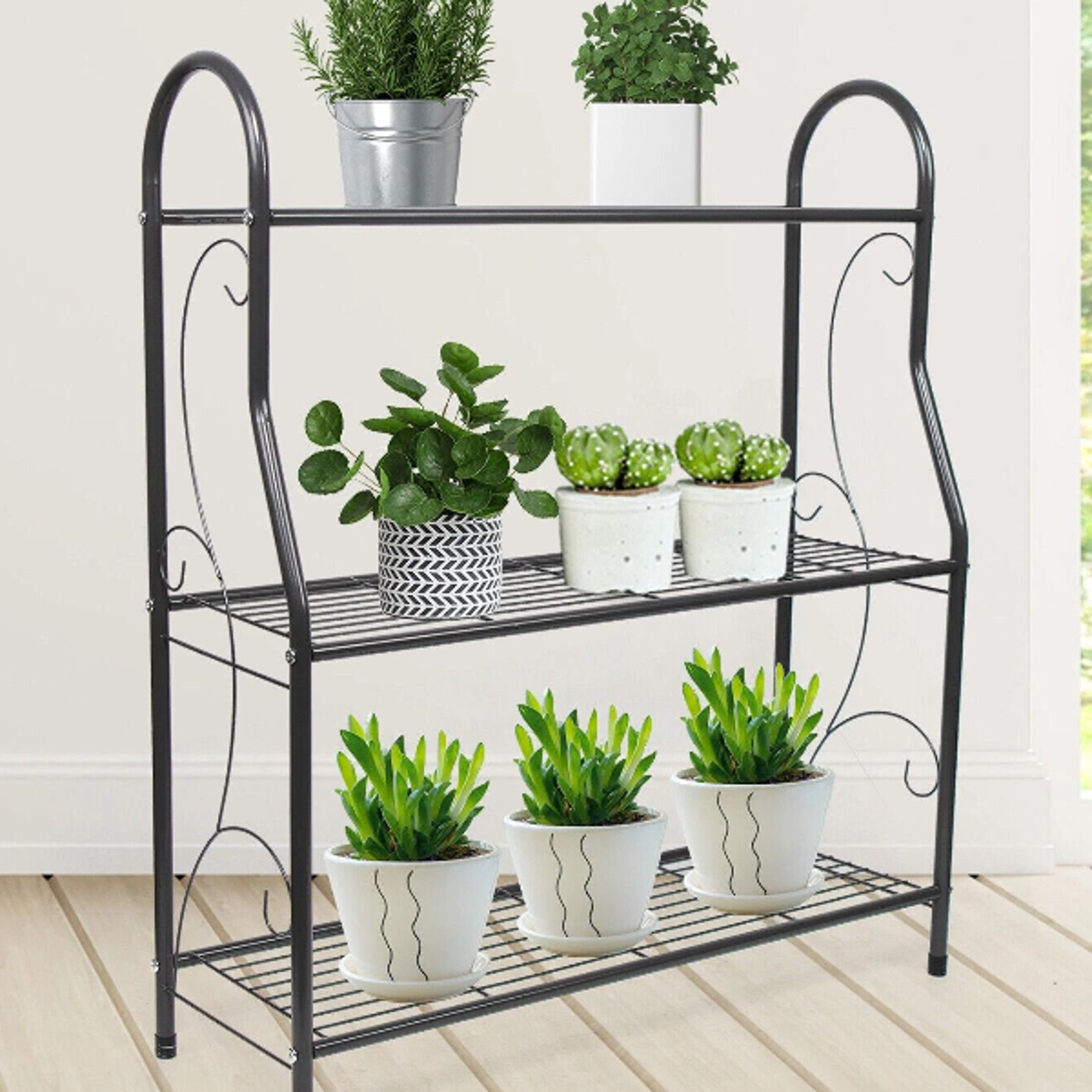 3 tier metal plant stand indoor outdoor flower pot rack