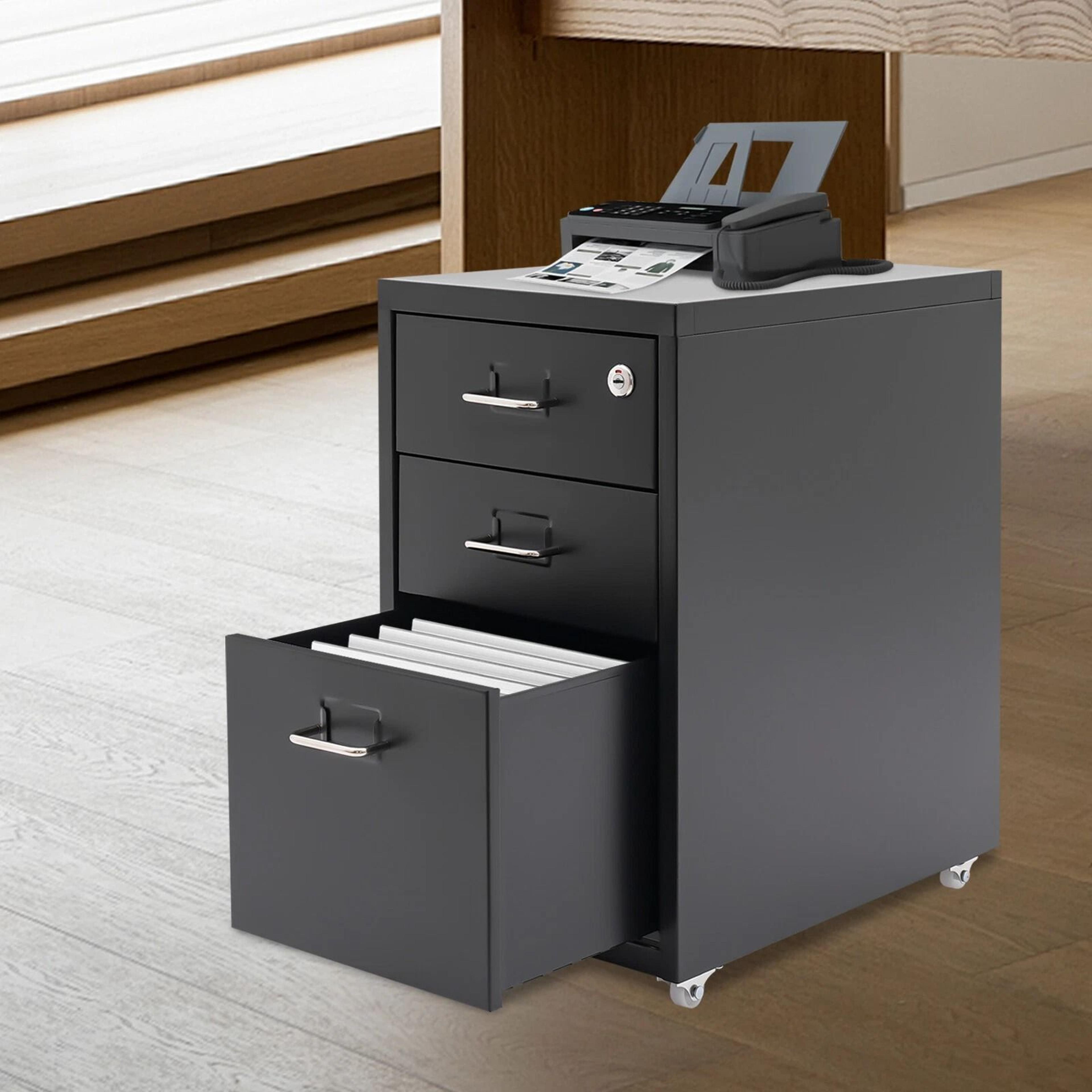 mobile 3 drawer file cabinet with lock for home office storage