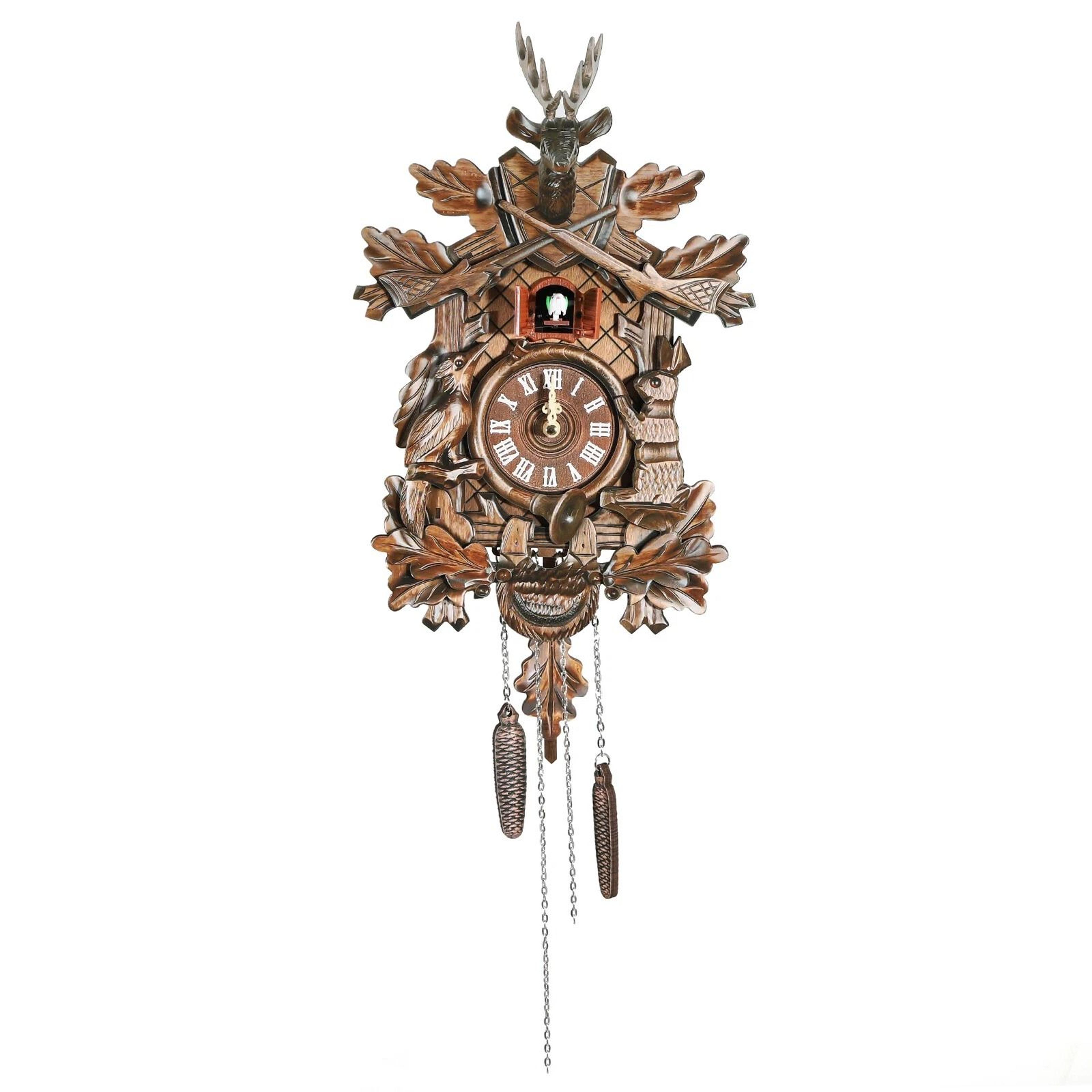 vintage style black forest wooden hunter cuckoo wall clock