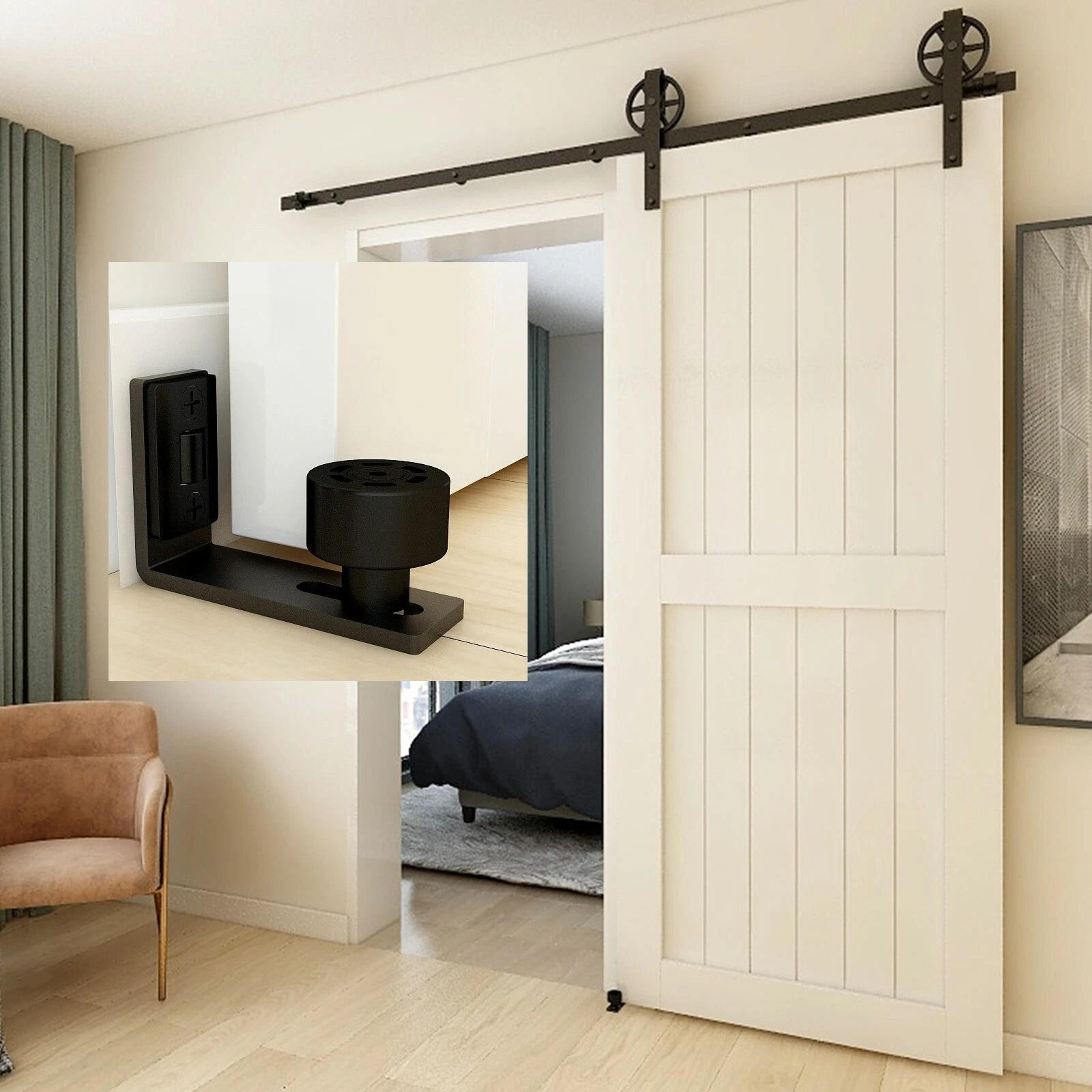 ccj sliding barn door hardware kit with adjustable floor guide