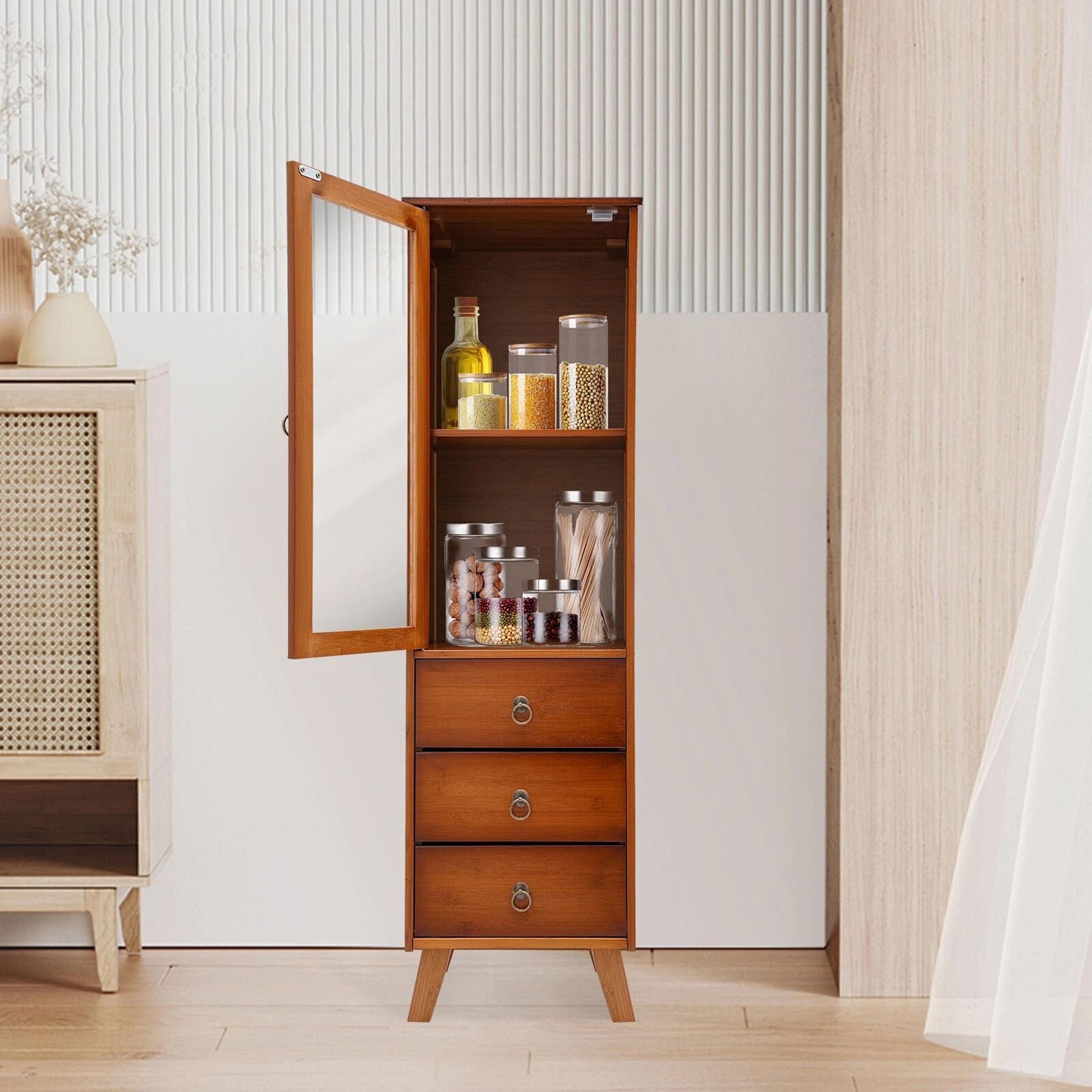 Bamboo Storage Cabinet With Drawers Freestanding Bathroom Organizer Cupboard 7