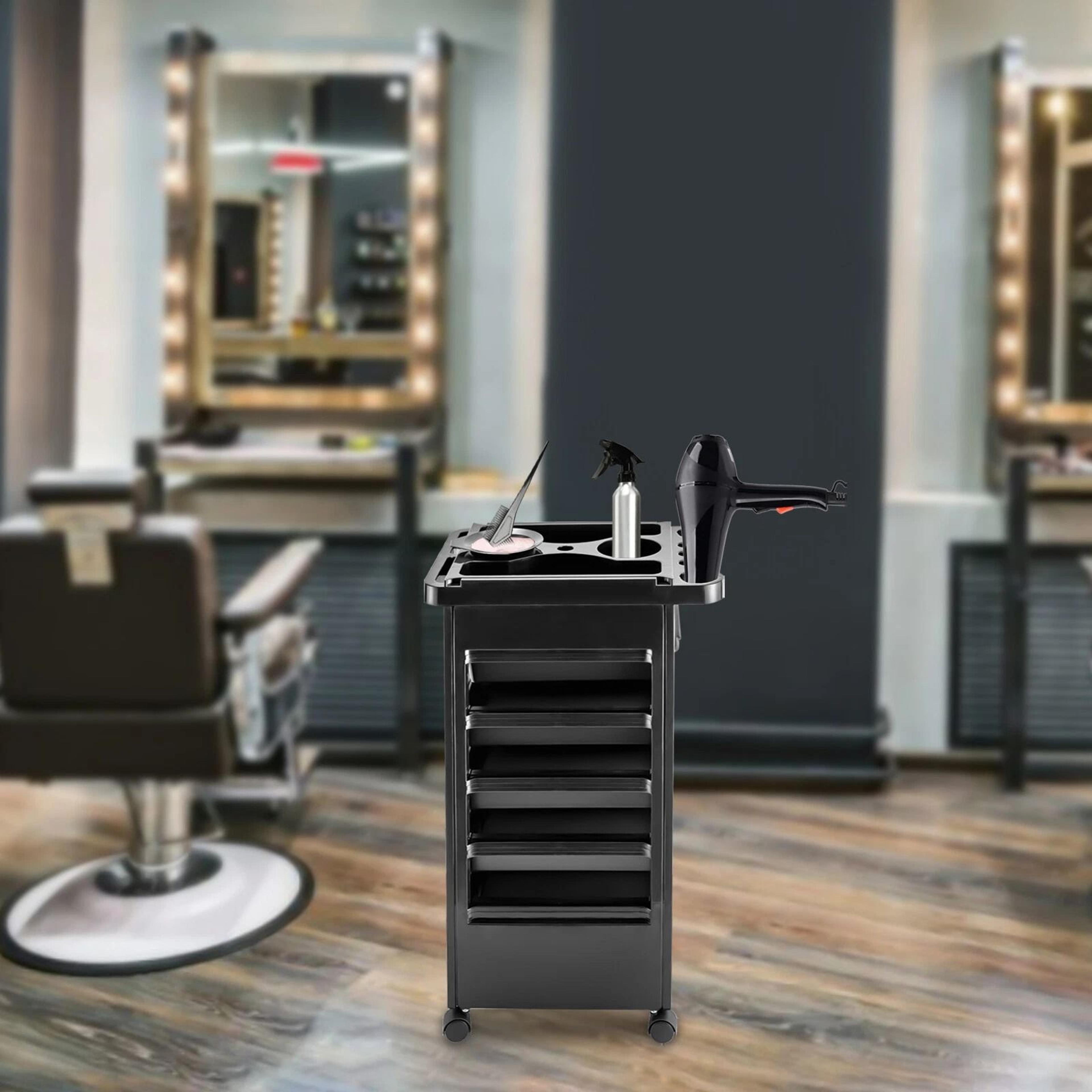 professional salon rolling trolley cart with 5 tier storage & tray beauty spa styling station