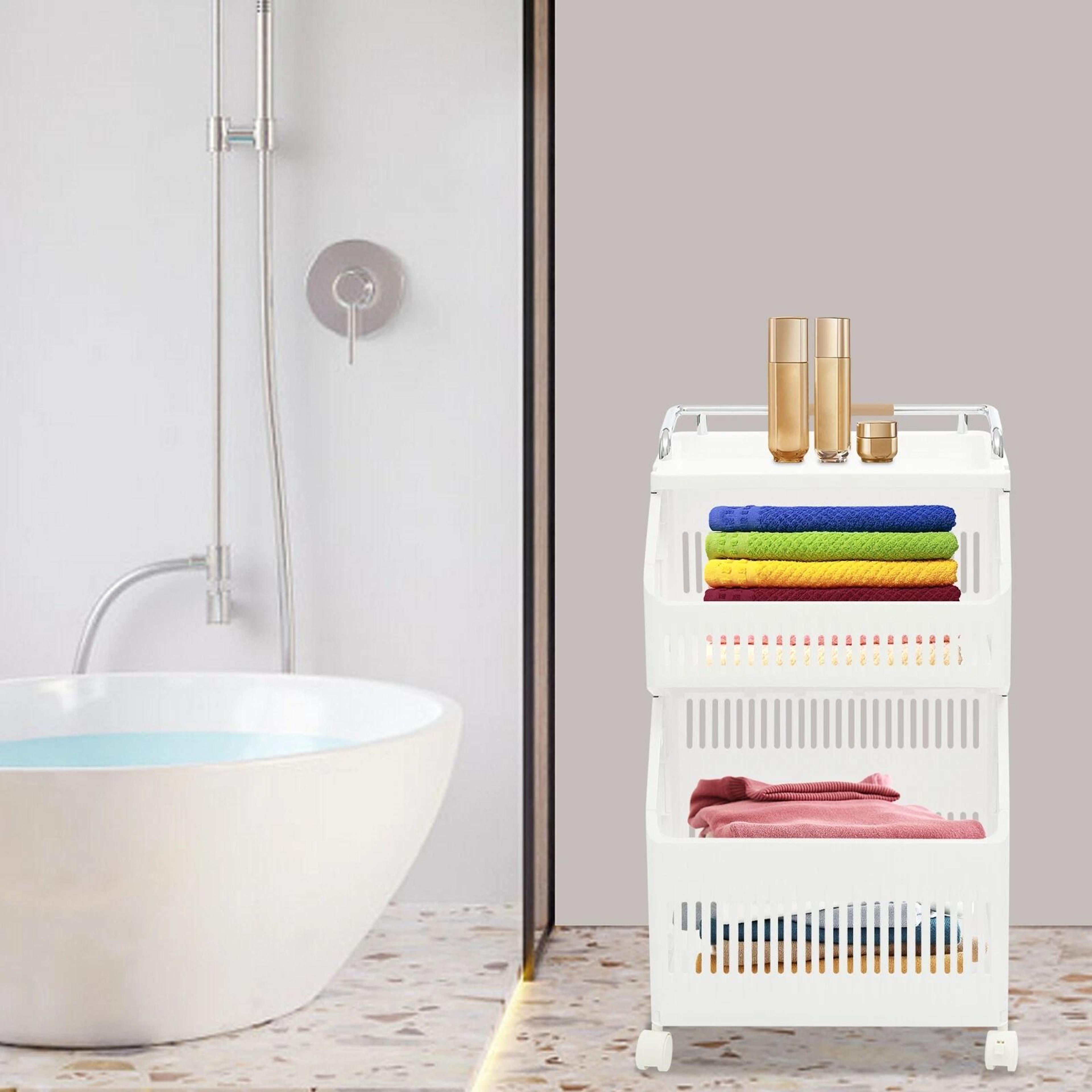Premium 2 Tier Rolling Laundry Basket  Collapsible Laundry Hamper Space Saving Clothes Storage Cart 13