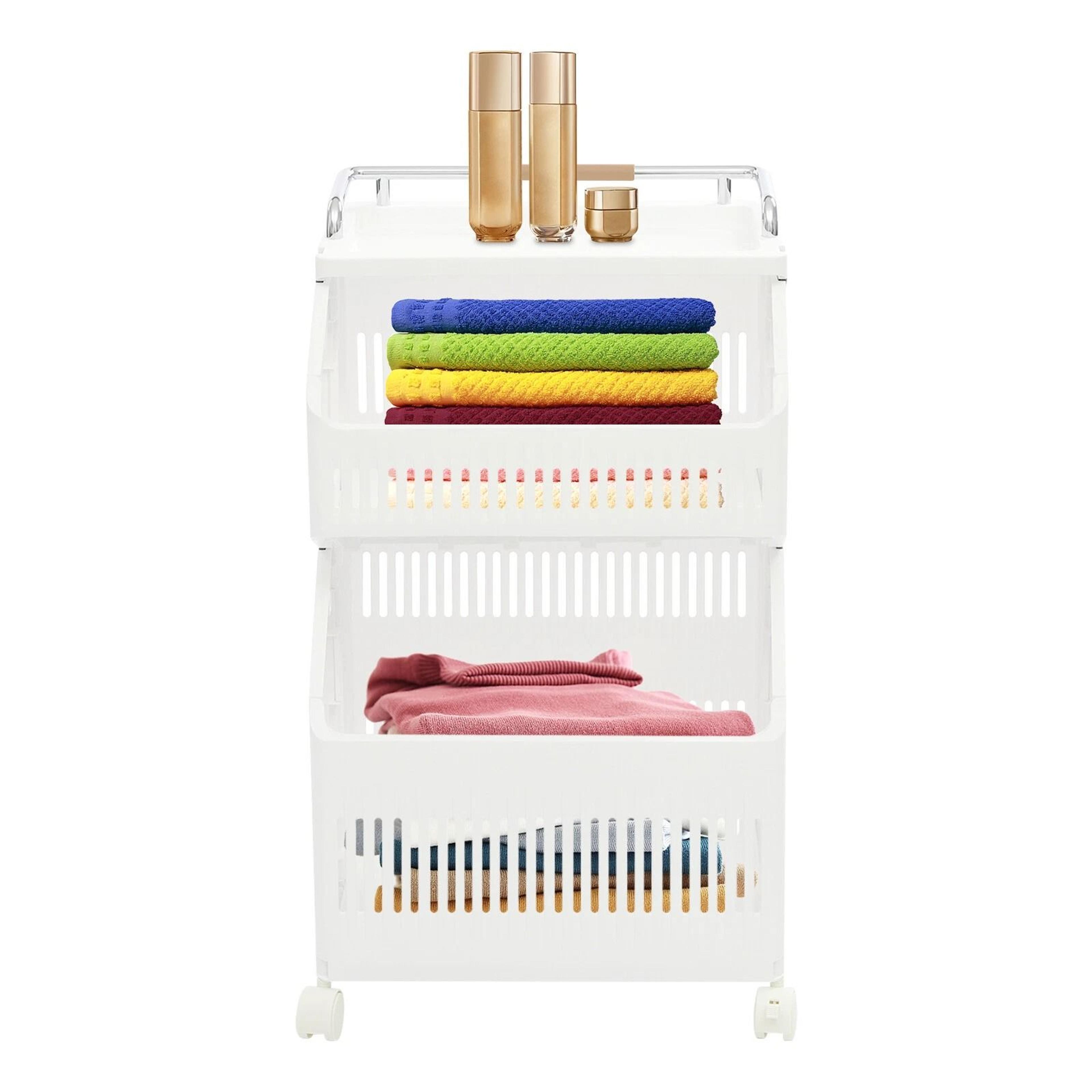 Premium 2 Tier Rolling Laundry Basket  Collapsible Laundry Hamper Space Saving Clothes Storage Cart 14