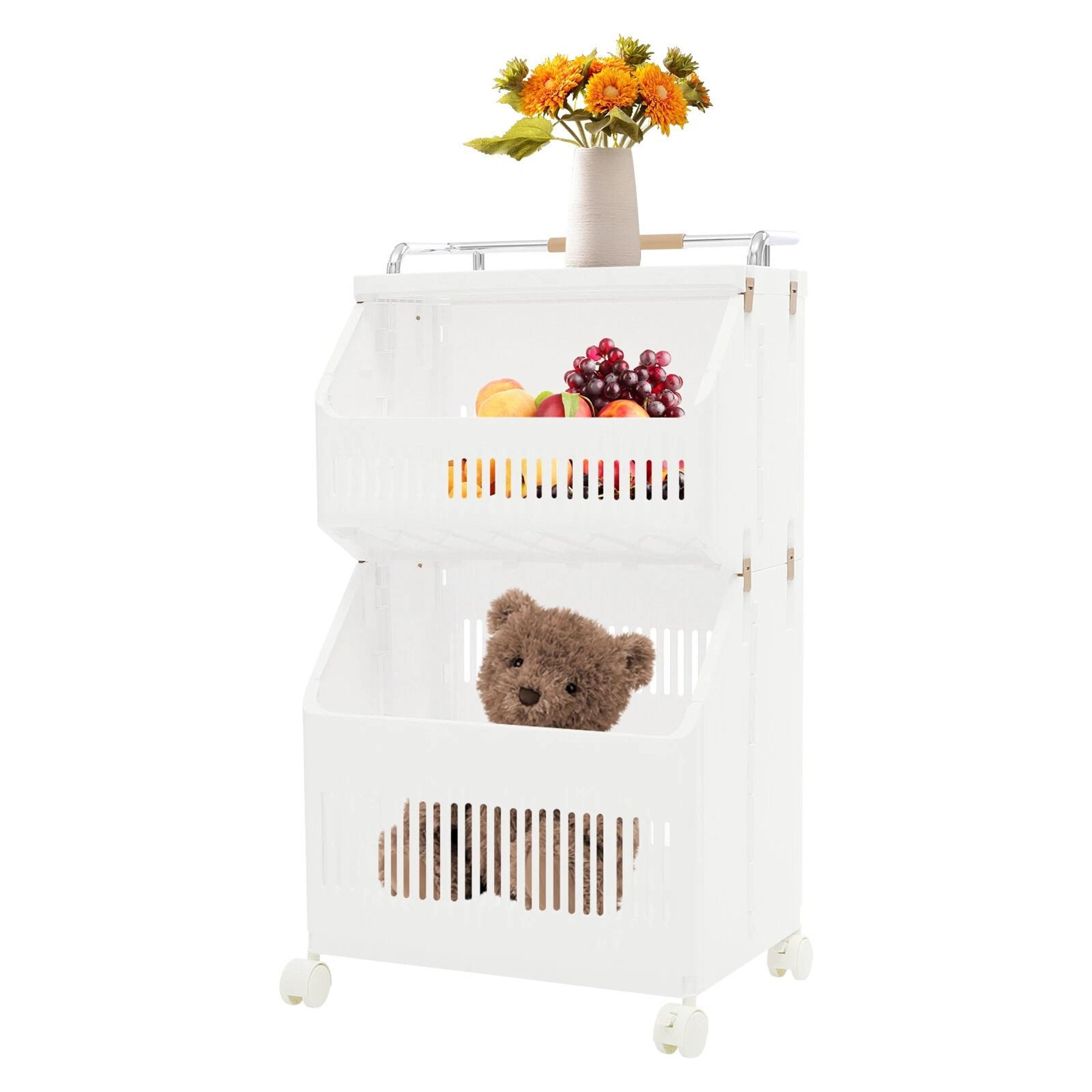 Premium 2 Tier Rolling Laundry Basket  Collapsible Laundry Hamper Space Saving Clothes Storage Cart 9