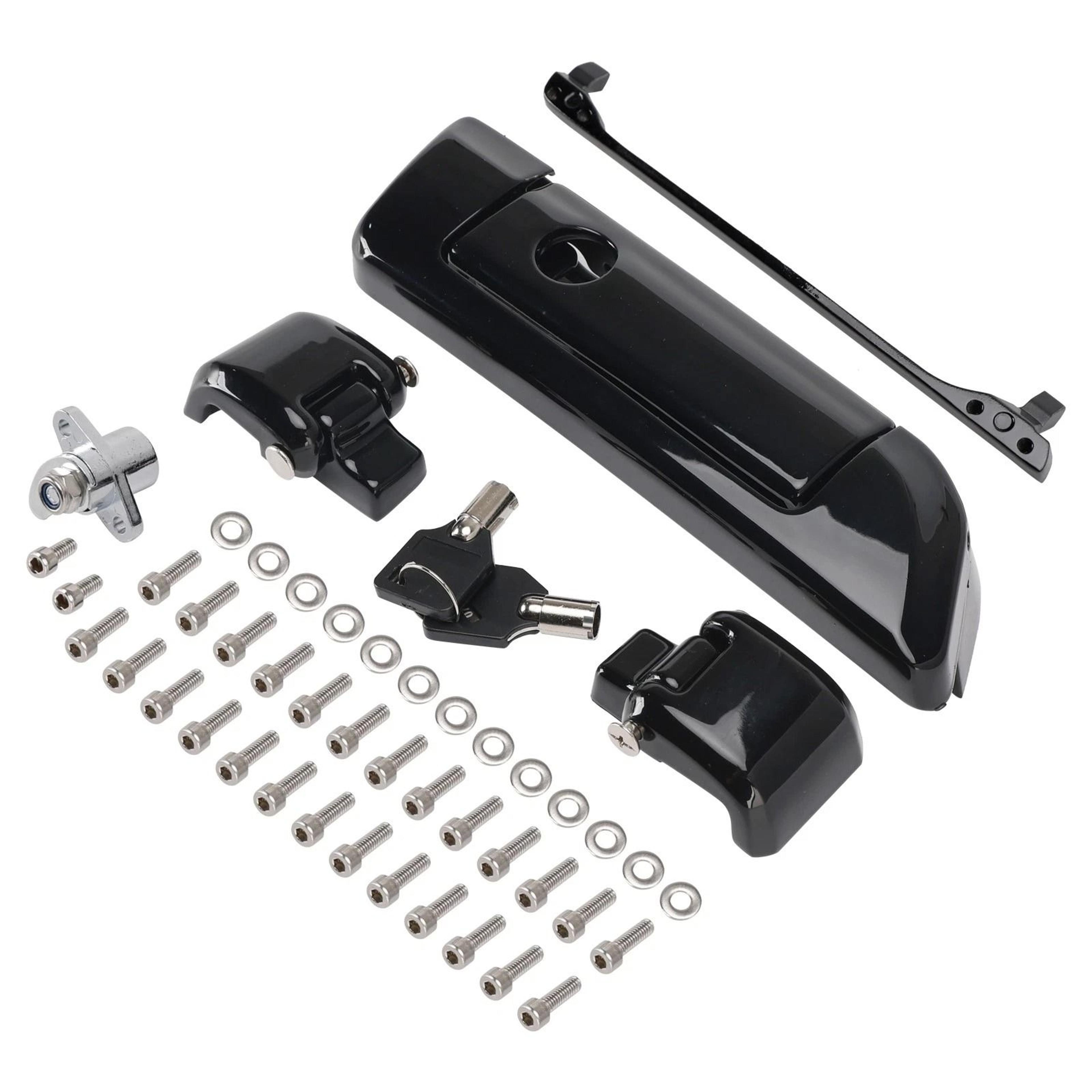 premium black harley tour pack hinge & latch kit for touring razor/chopped/king packs