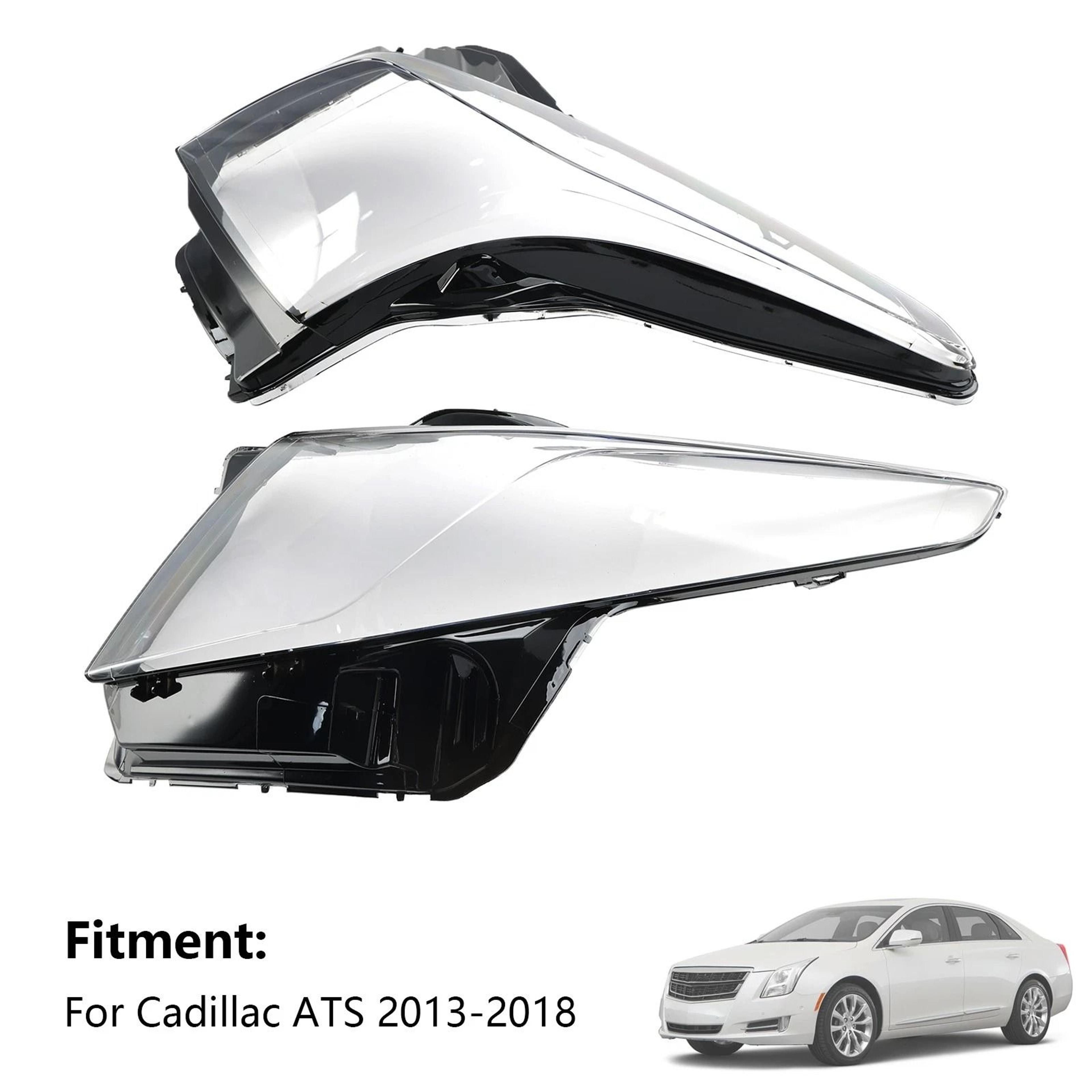 Premium Cadillac ATS Headlight Lens Cover Pair Direct Fit Headlight Replacement Lens 11
