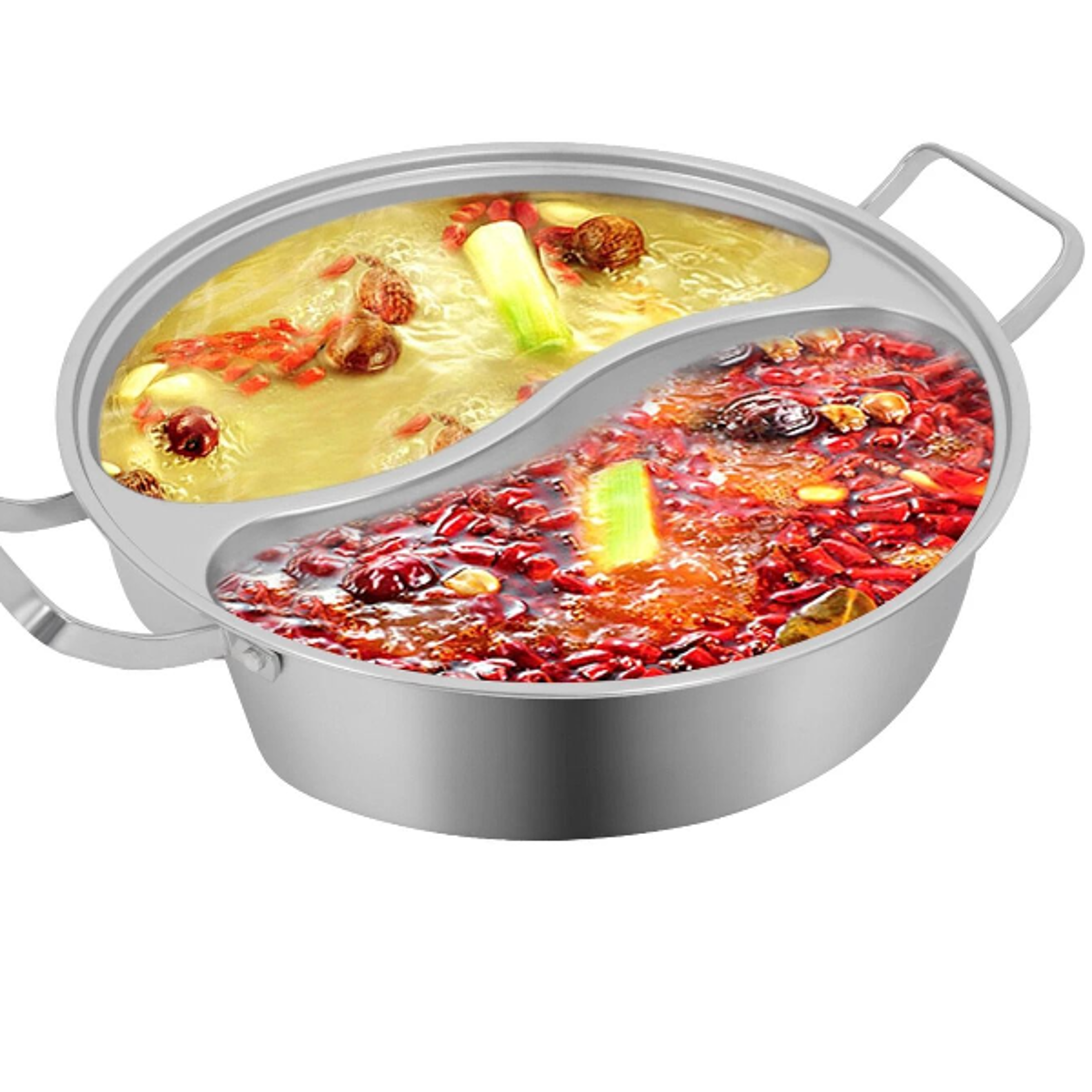 premium stainless steel dual flavor hot pot with divider & clear lid