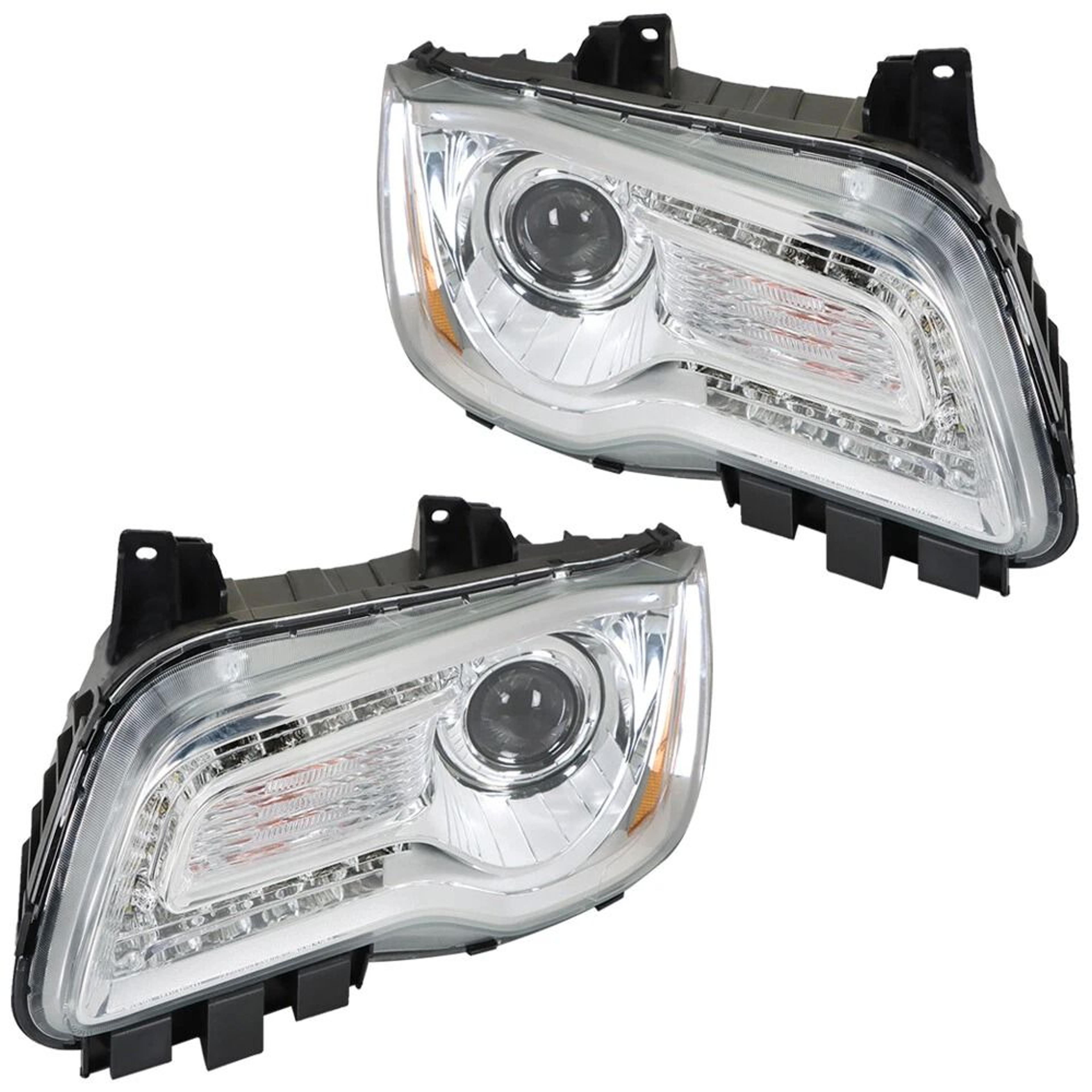 Premium Front Headlight Assembly Pair For Chrysler Direct Replacement Halogen Headlamps 5