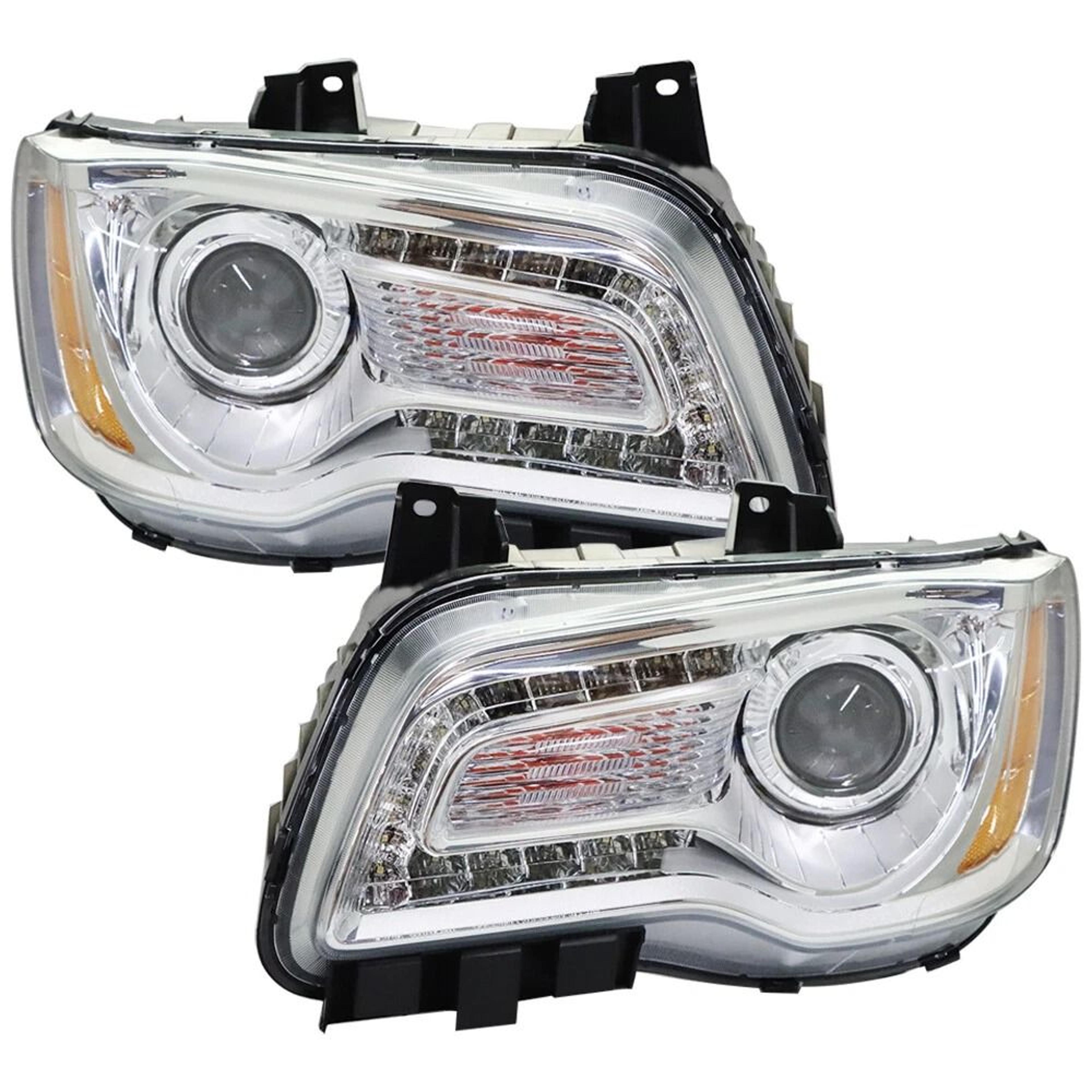 Premium Front Headlight Assembly Pair For Chrysler Direct Replacement Halogen Headlamps 6