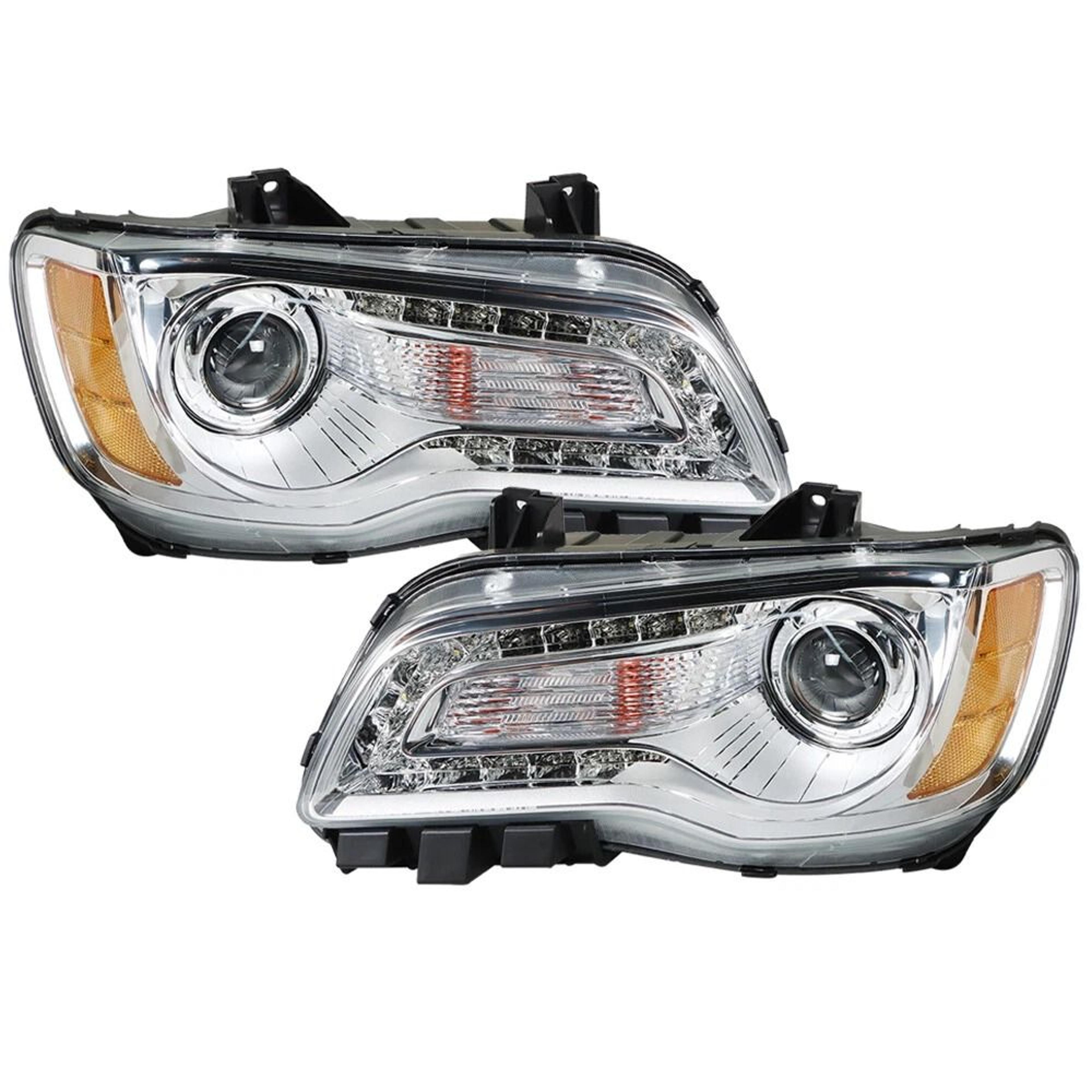 Premium Front Headlight Assembly Pair For Chrysler Direct Replacement Halogen Headlamps 7