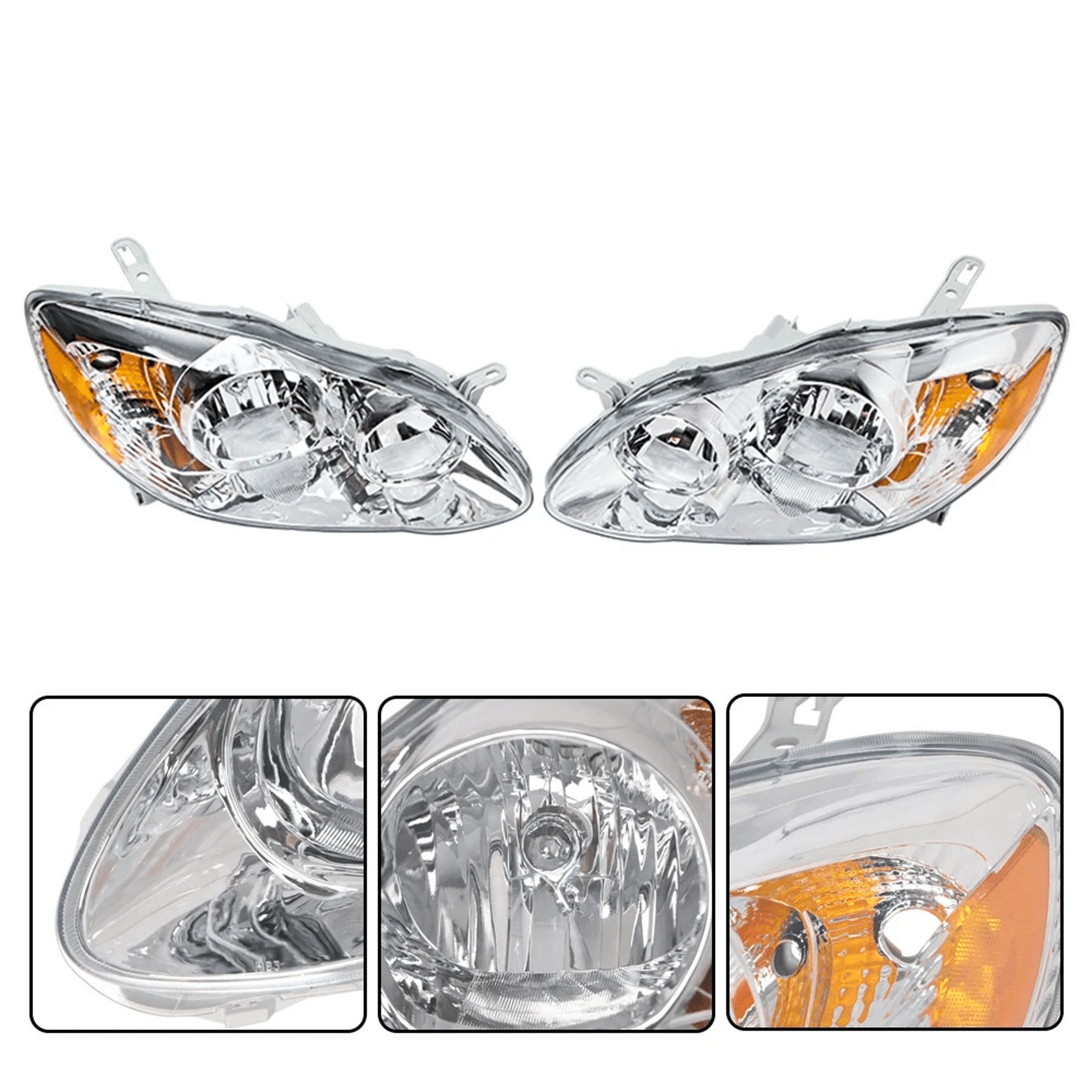 Premium Front Toyota Corolla Headlights Pair Chrome Housing Direct Replacement 2