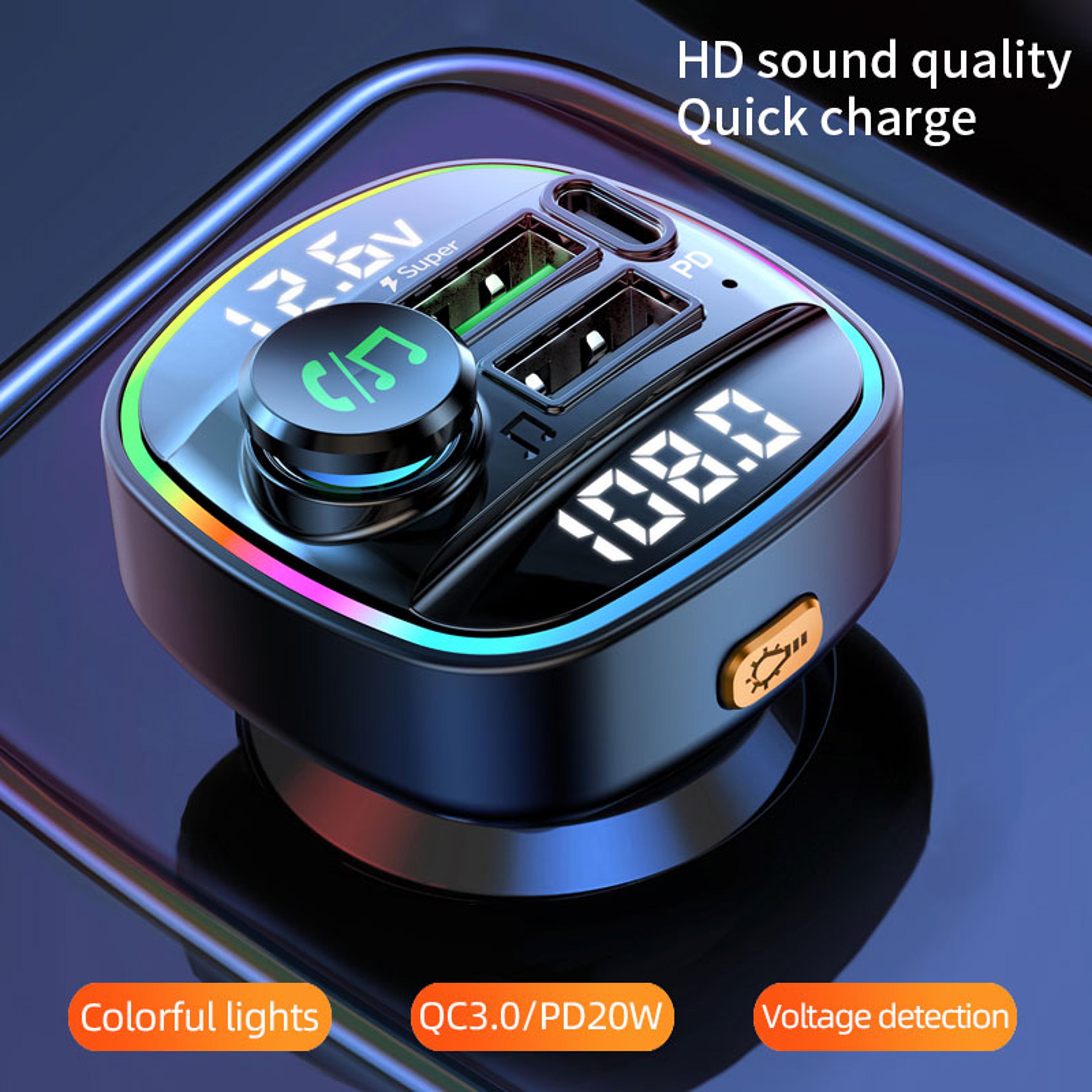 22.5w super fast charge bluetooth 5.0 fm transmitter for car, handsfree call, mp3 player, dual usb quick charge adapter