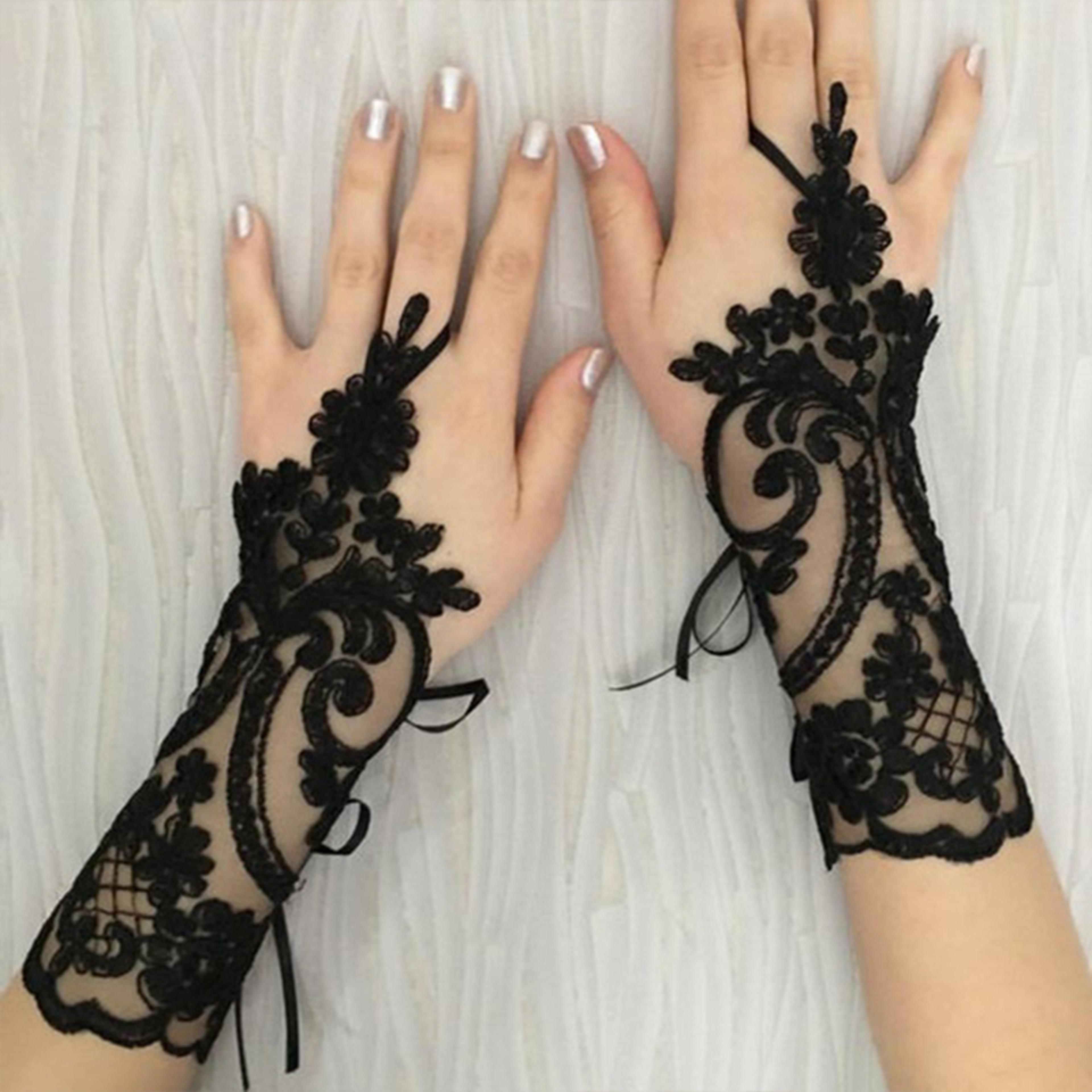 new women's wedding fingerless gloves, high-quality lace mittens in white & black for party, bridal & special occasions