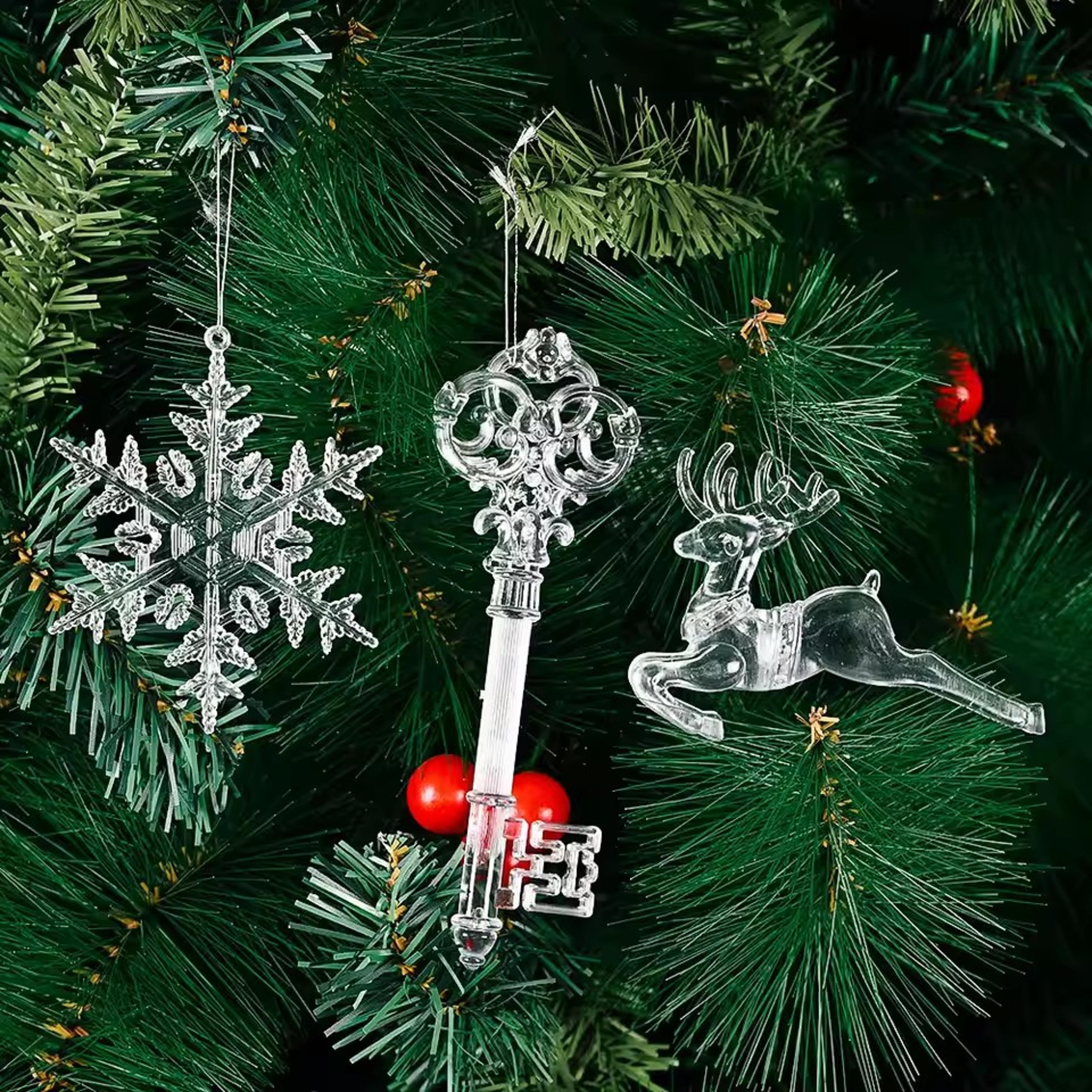 acrylic christmas, transparent deer key, snowflake christmas, tree hang pendant, festival ornament, home party decor