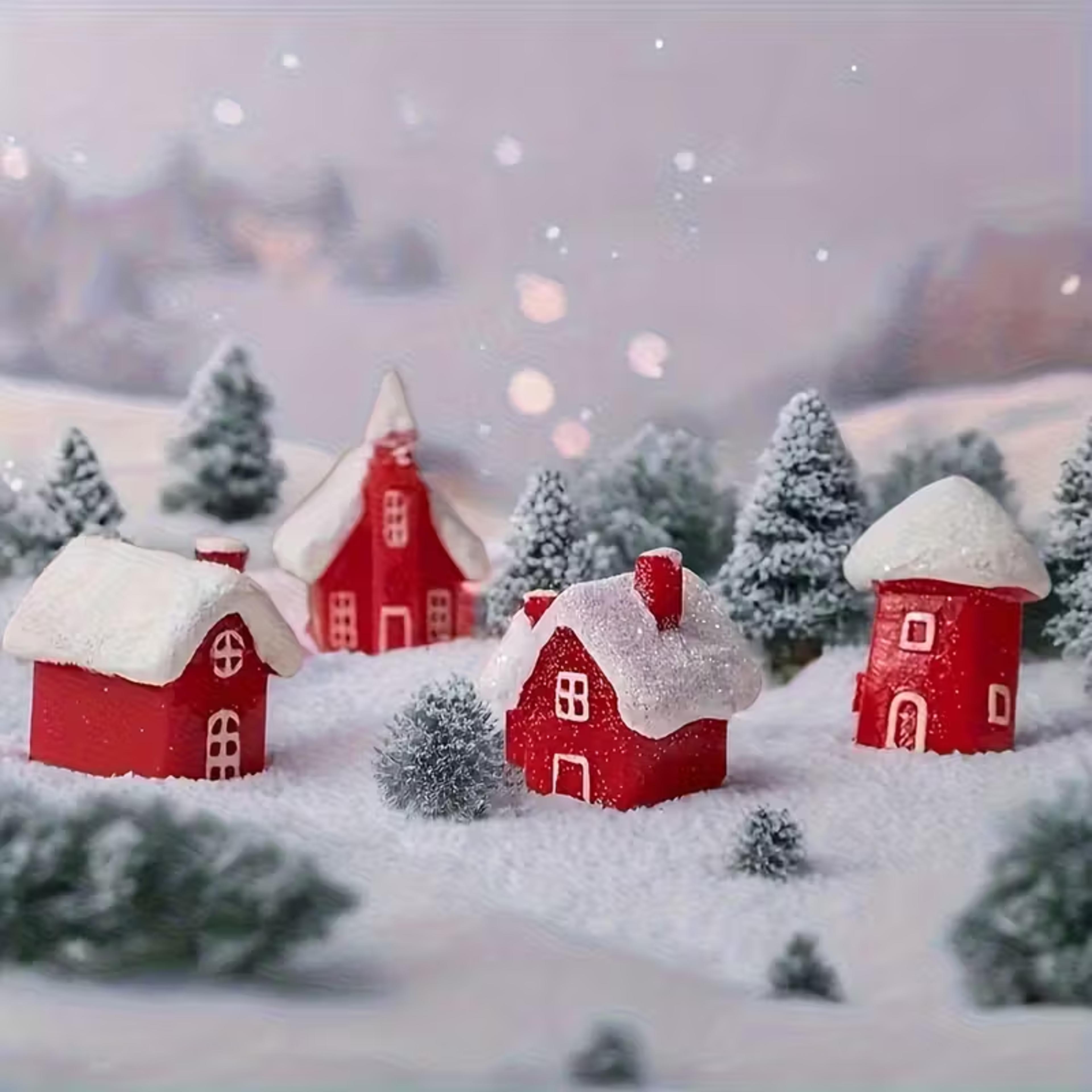 resin miniature red house christmas home decoration, winter village snowy house christmas, ornament new year party
