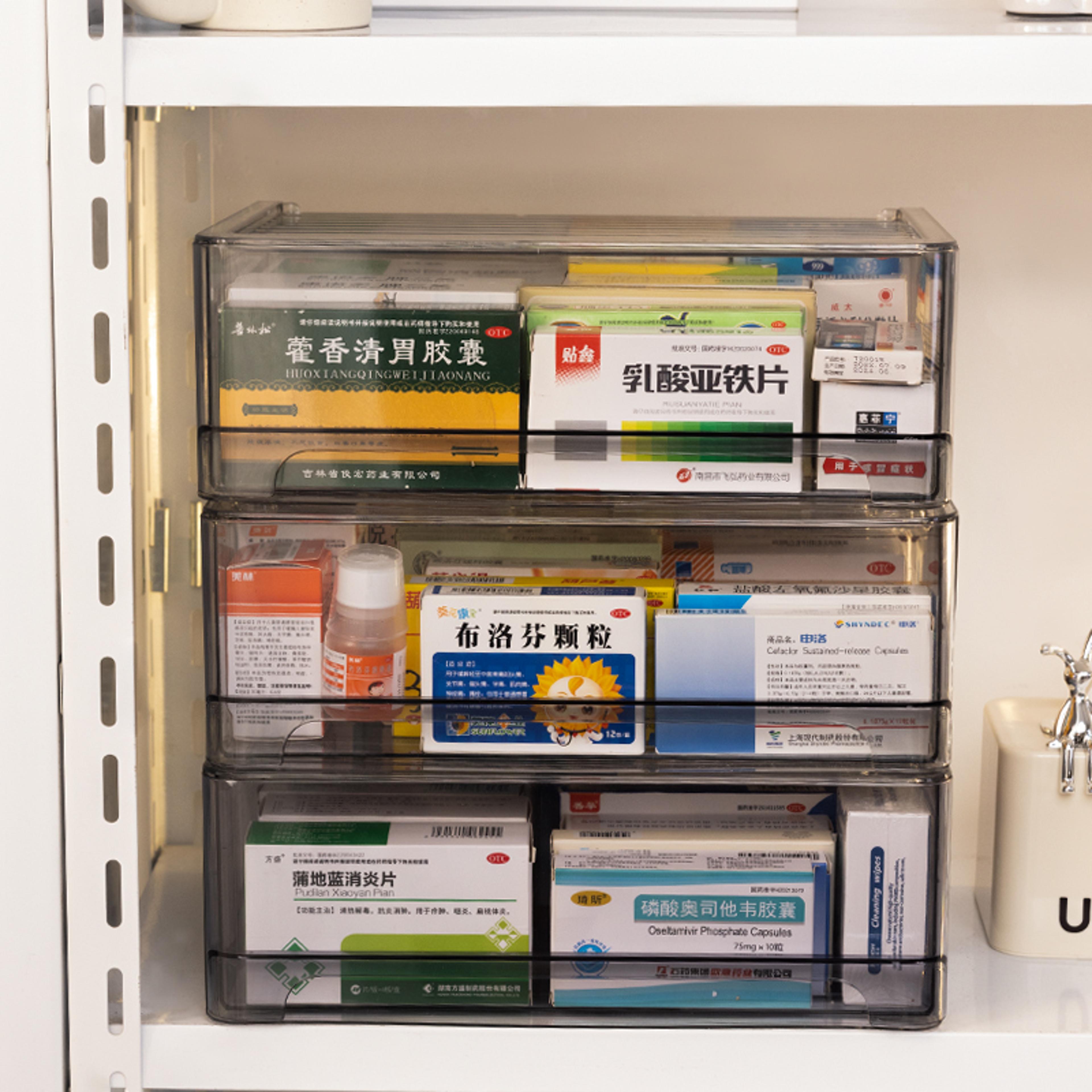 Large Capacity Gray Drawer Acrylic Medicine Storage Box PullOut Medicine Box Stackable Medicine Sor 4