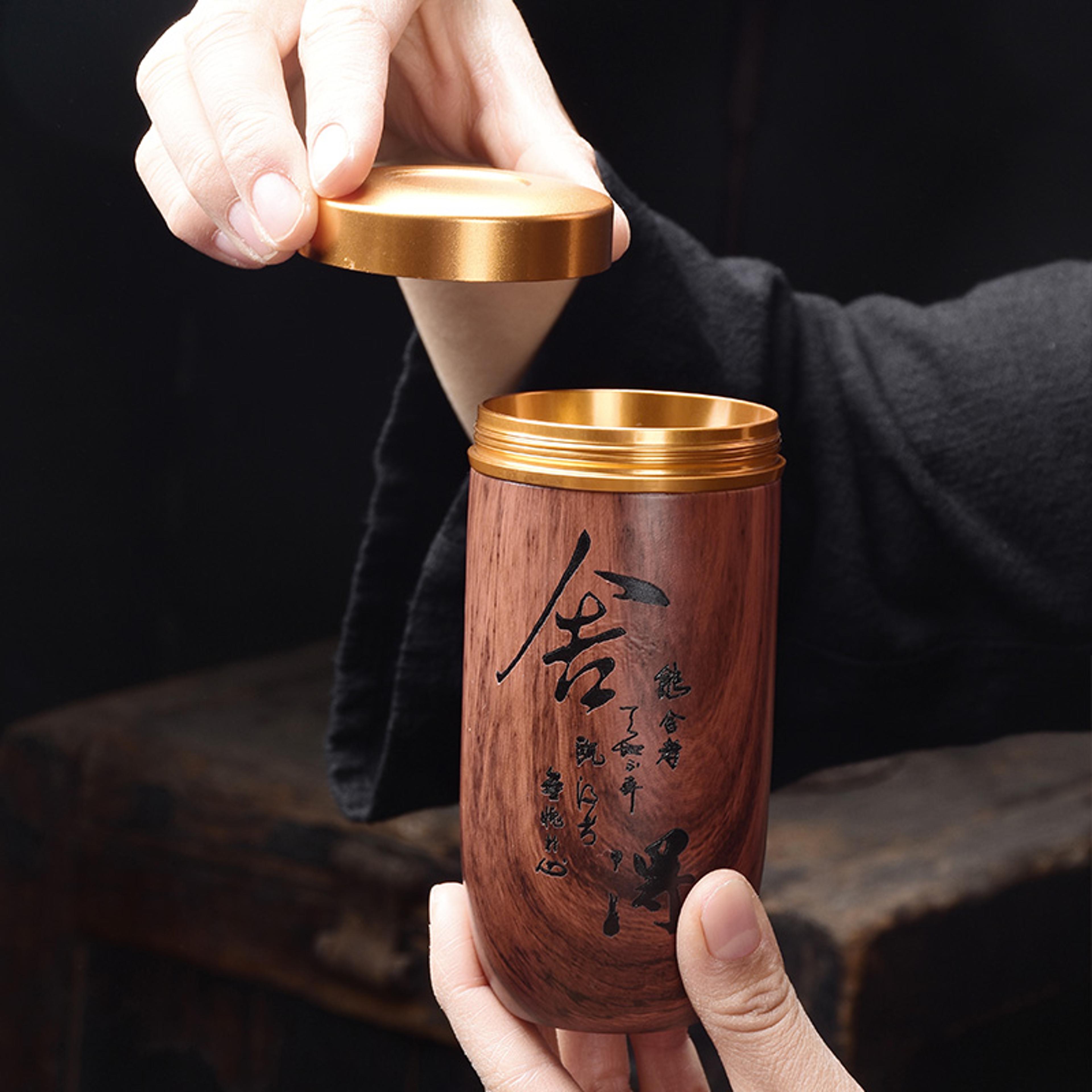 purple sand tea caddy, portable ceramic tea can, imitation wood grain, medium pu'er tea box, sealed cans