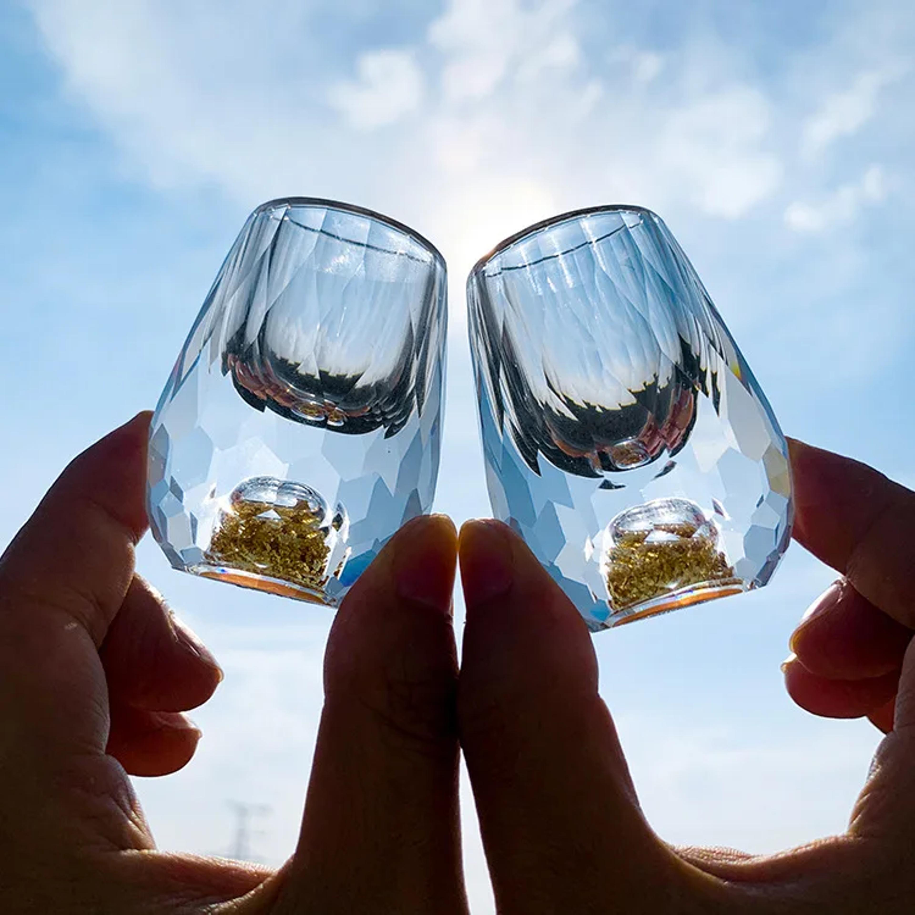 Luxury Crystal Glass Vodka Sake Shochu Glass Double Bottom Gold Foil Tea Cup Highend Bar Liqueur Pe 3