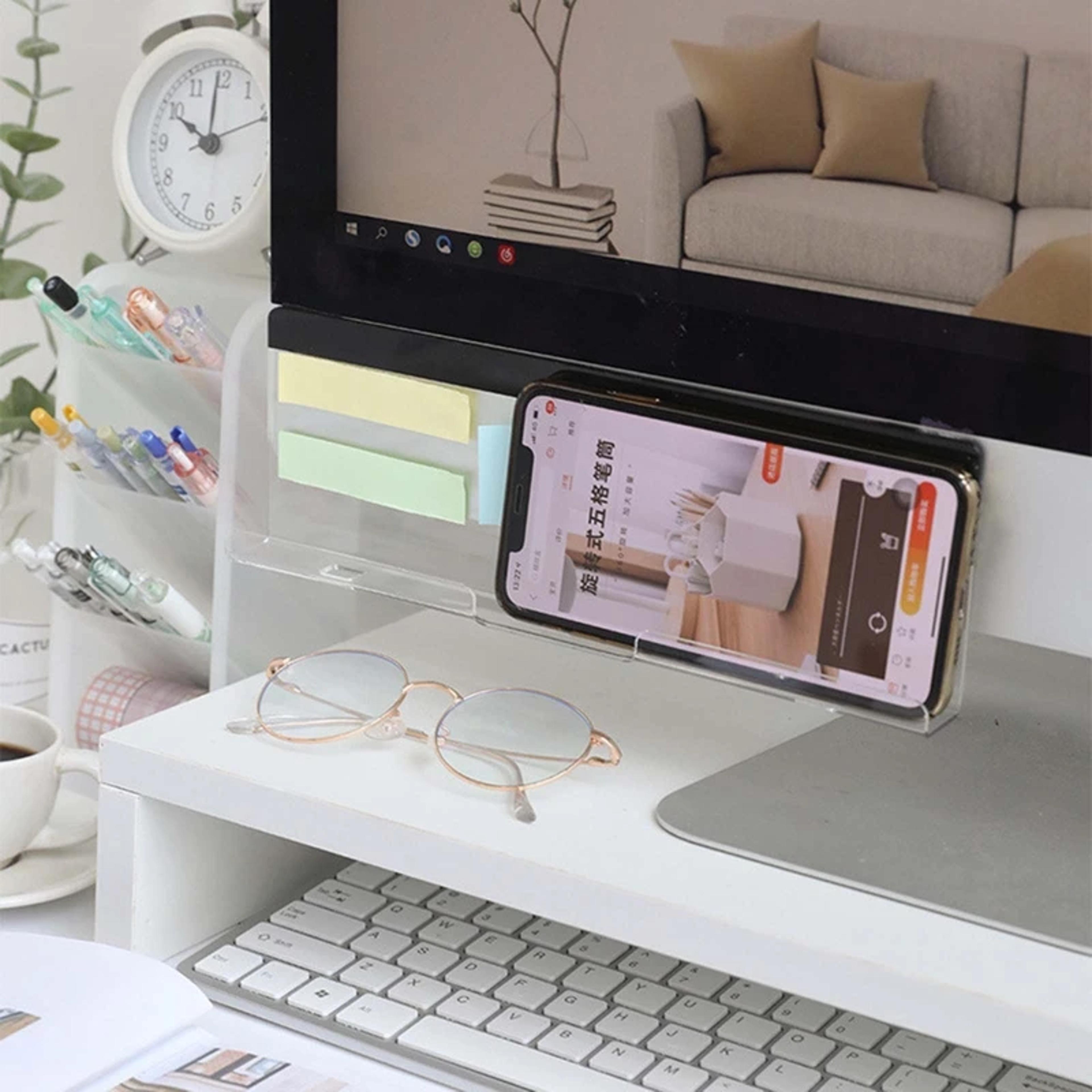 desk side storage rack, message board under computer monitor, phone charging holder, memo stickers organizer for office