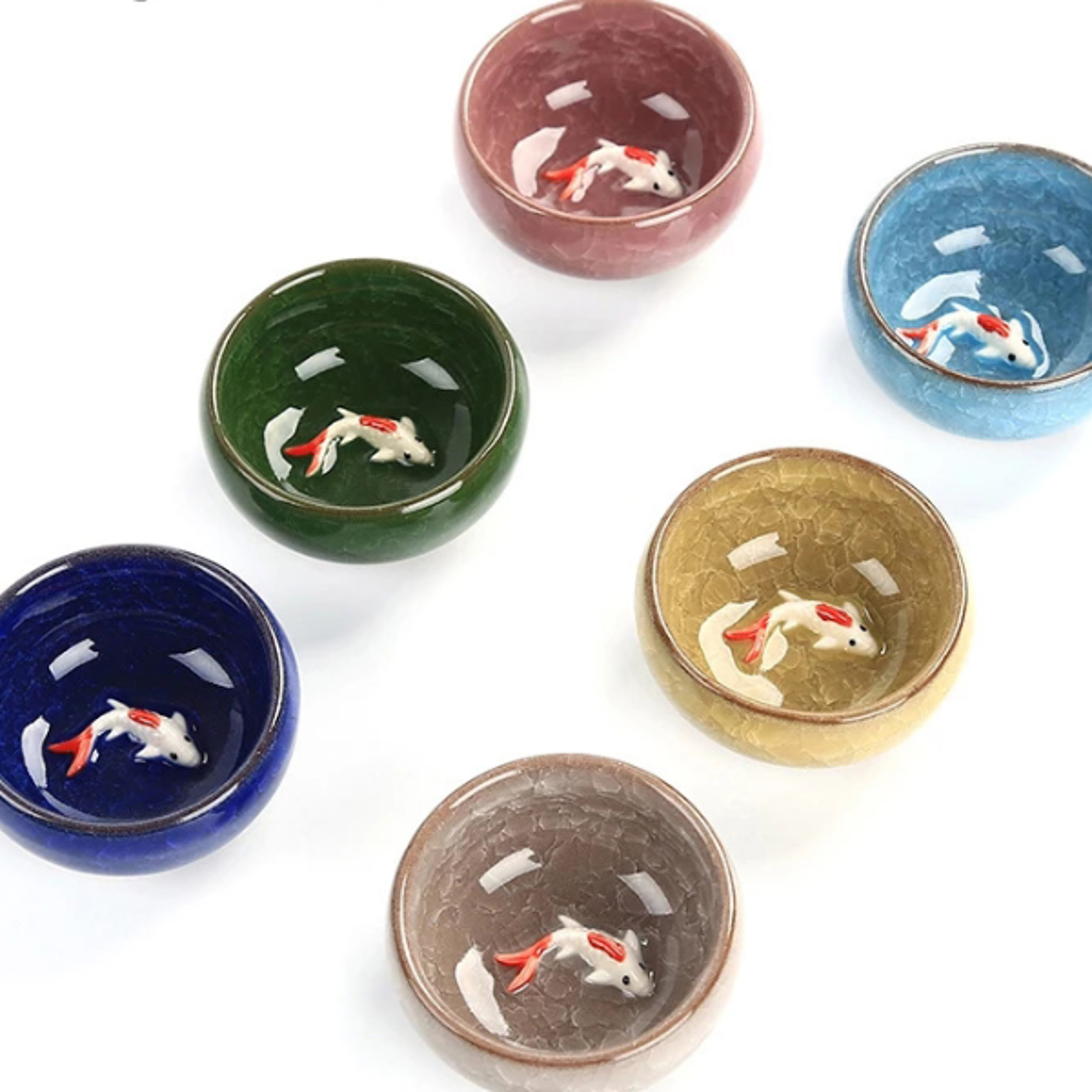 kung fu tea set crackle glaze, gift package 3d golden fish china tea cup set, chinese teacup sets, travel tea bowl