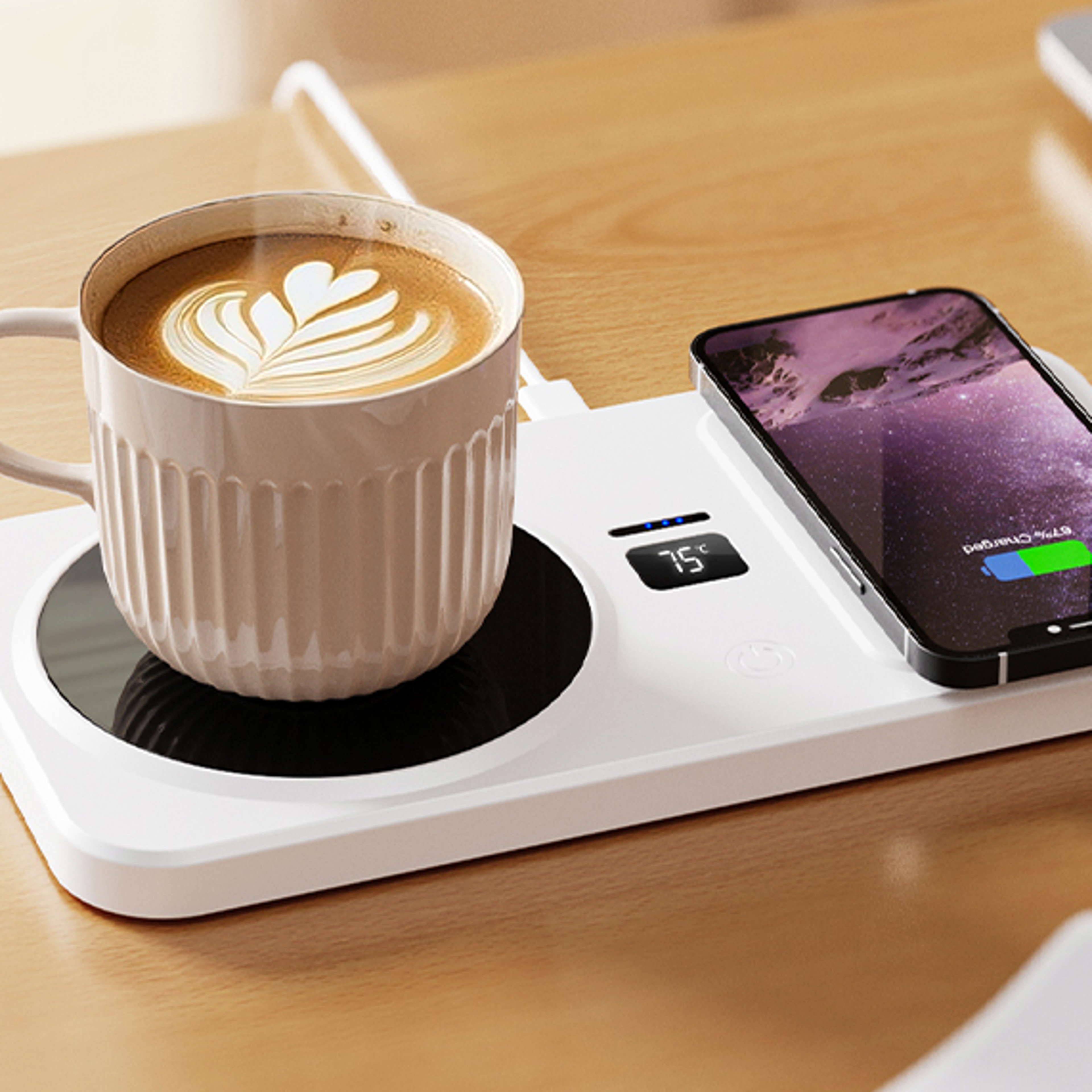 wireless charging thermostatic cup mat for coffee and milk, three gears heating control cup mat