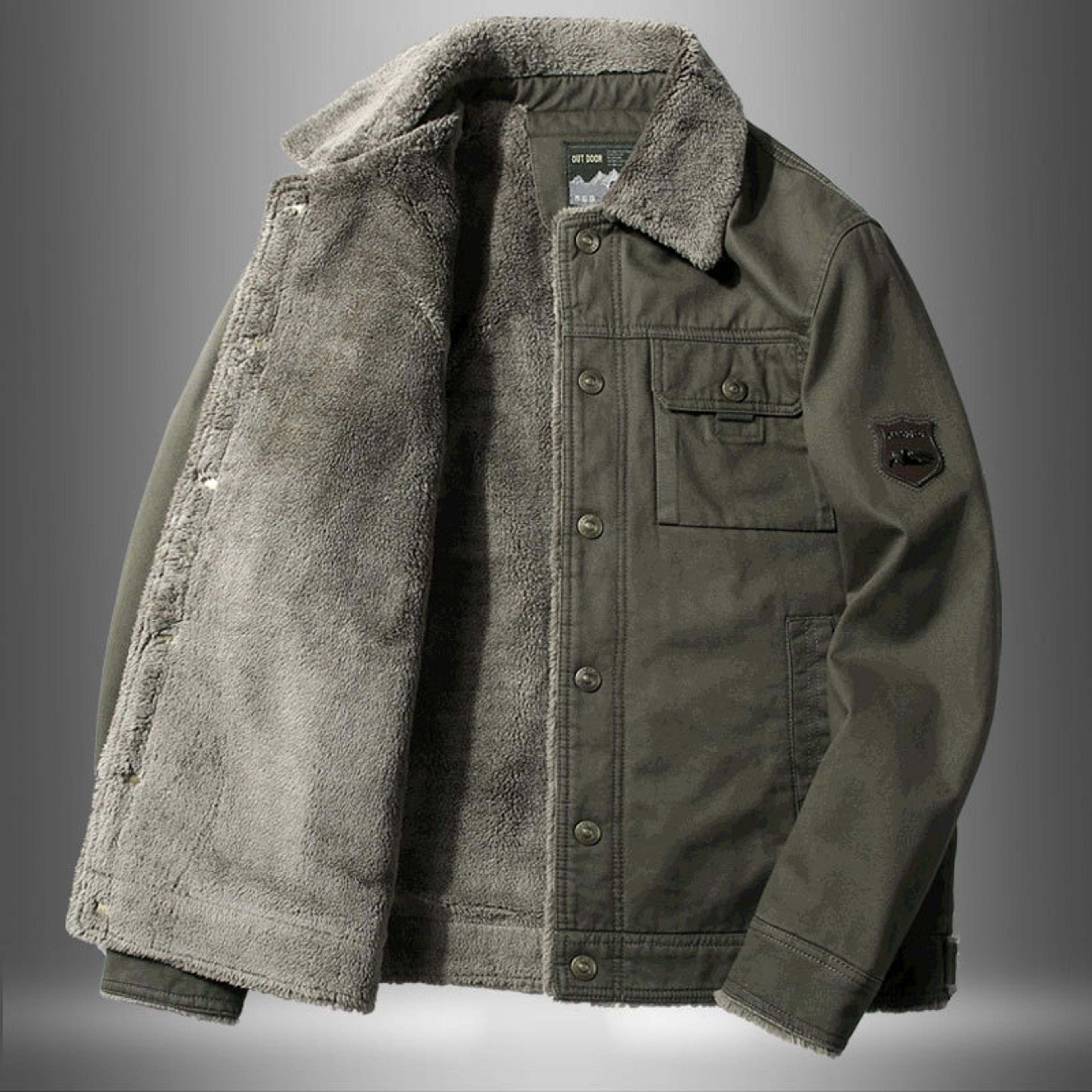 men's autumn and winter military coat, thick warm retro workwear, men's lamb wool jacket, plus size winter coat for men